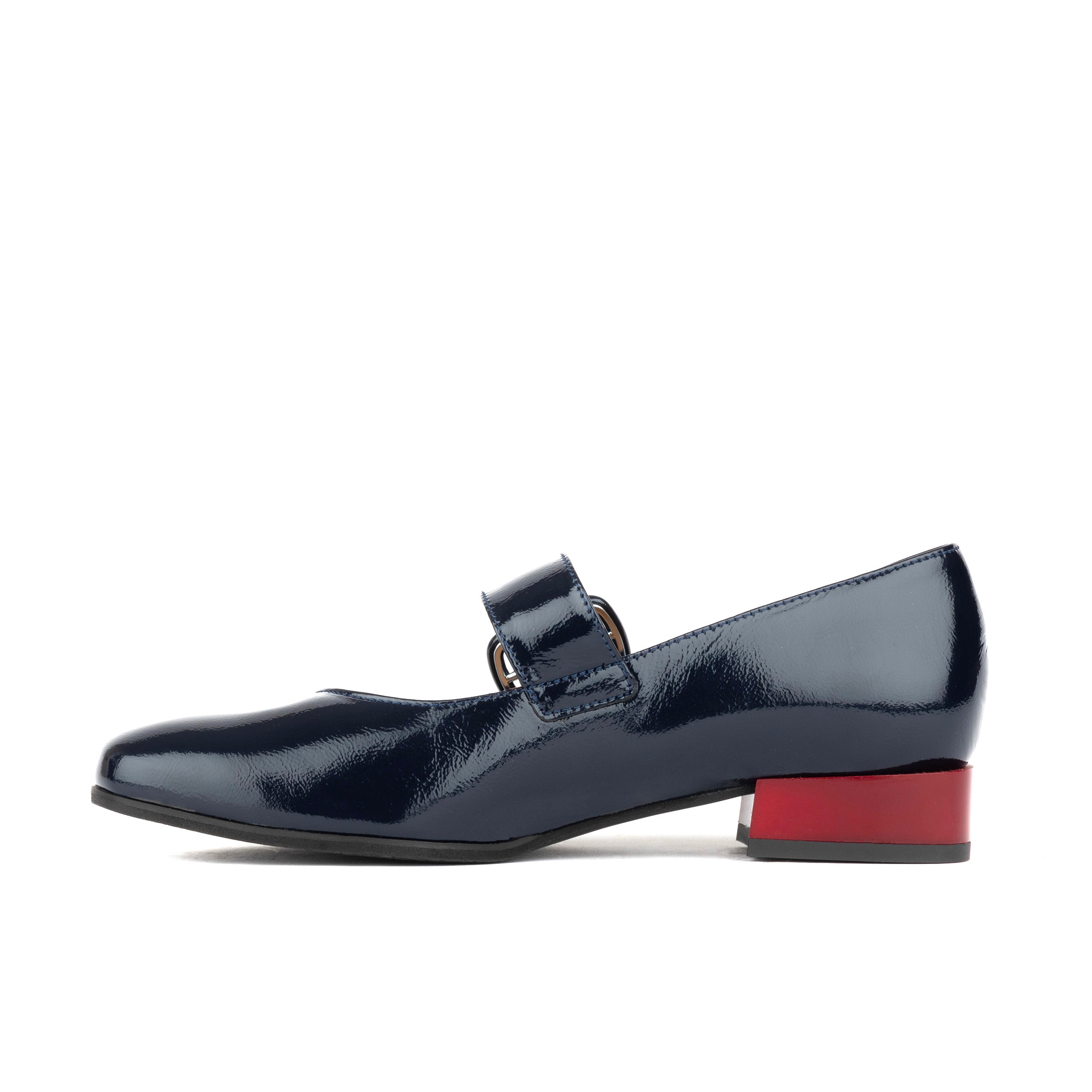 Bliss - Navy - Women's block heel square toe patent leather Mary-Jane