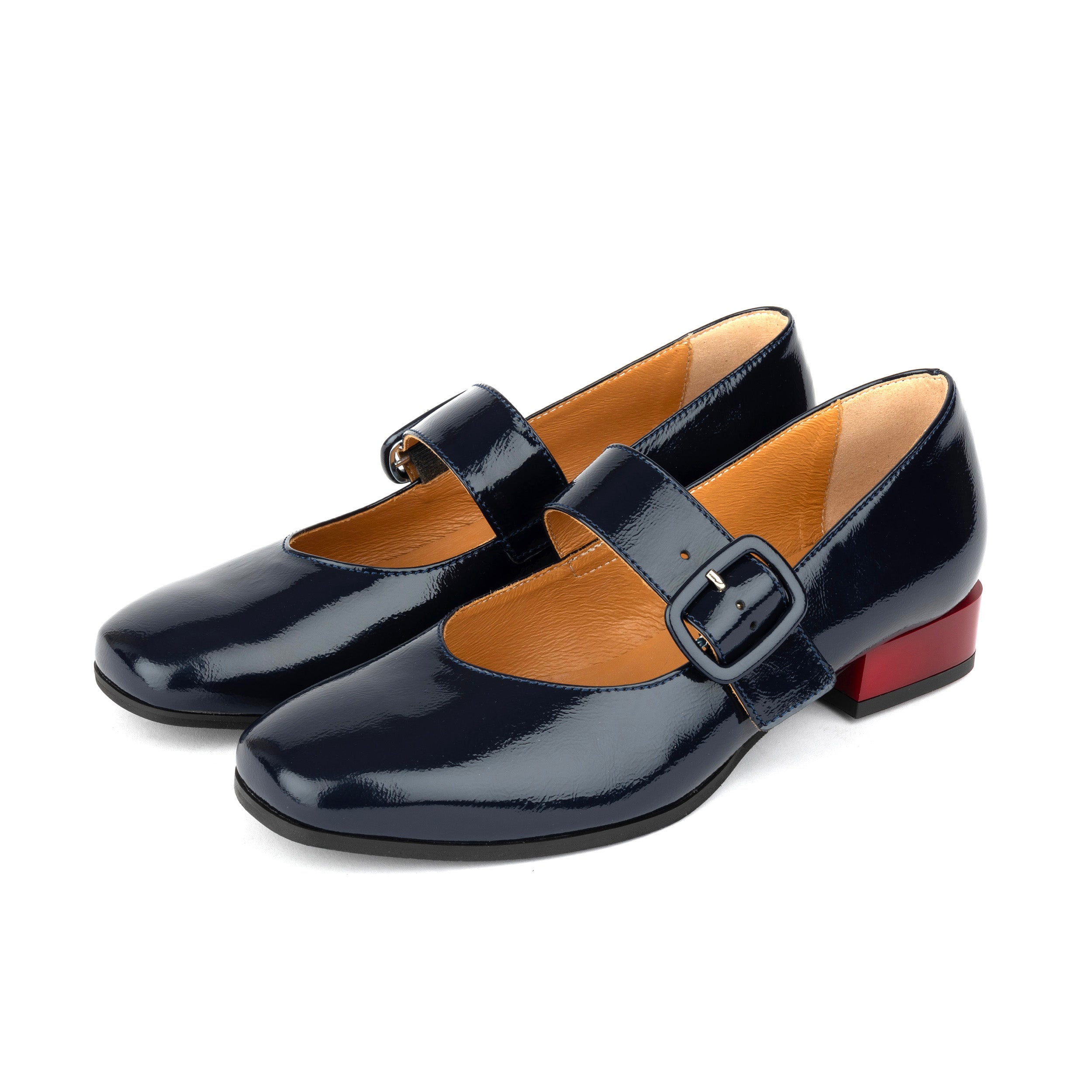Bliss - Navy - Women's block heel square toe patent leather Mary-Jane