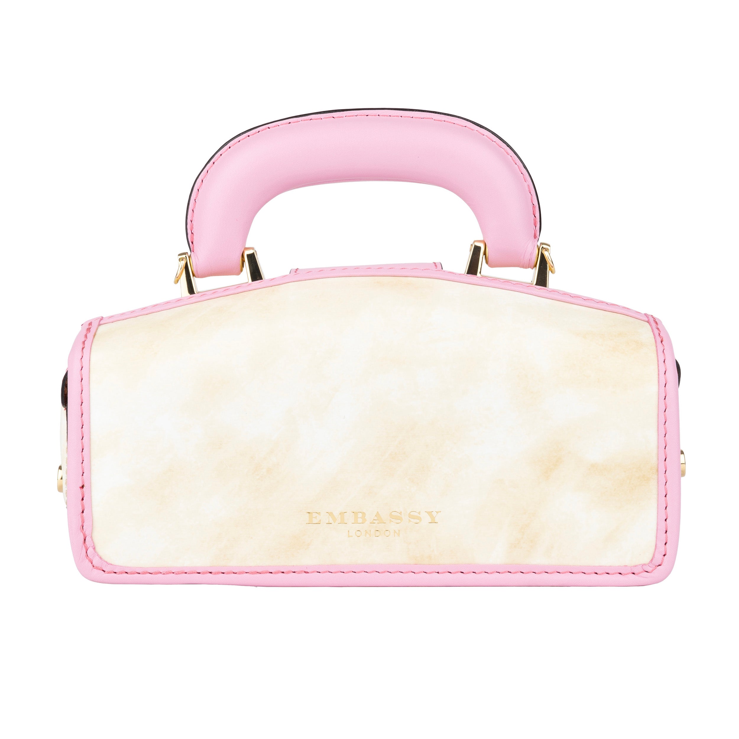 Gazelle Mini - Pink & Cream - Women's mini patent clutch bowling bag with handle and strap
