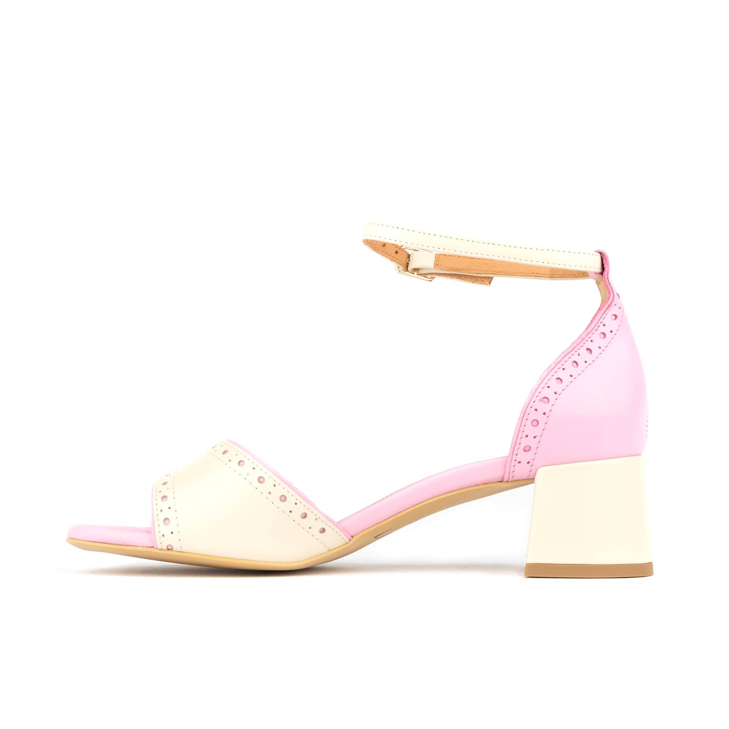 Croupier - Pink & White - Women's 2 inch heel ankle strap leather sandal in pastel