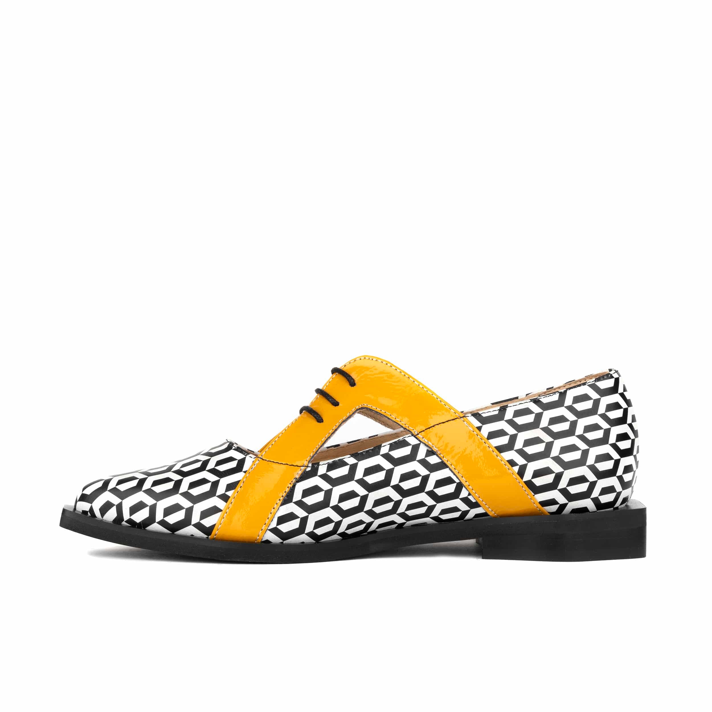 Harlowe - Yellow & Hexa Print - Women's cutout leather lace up shoe