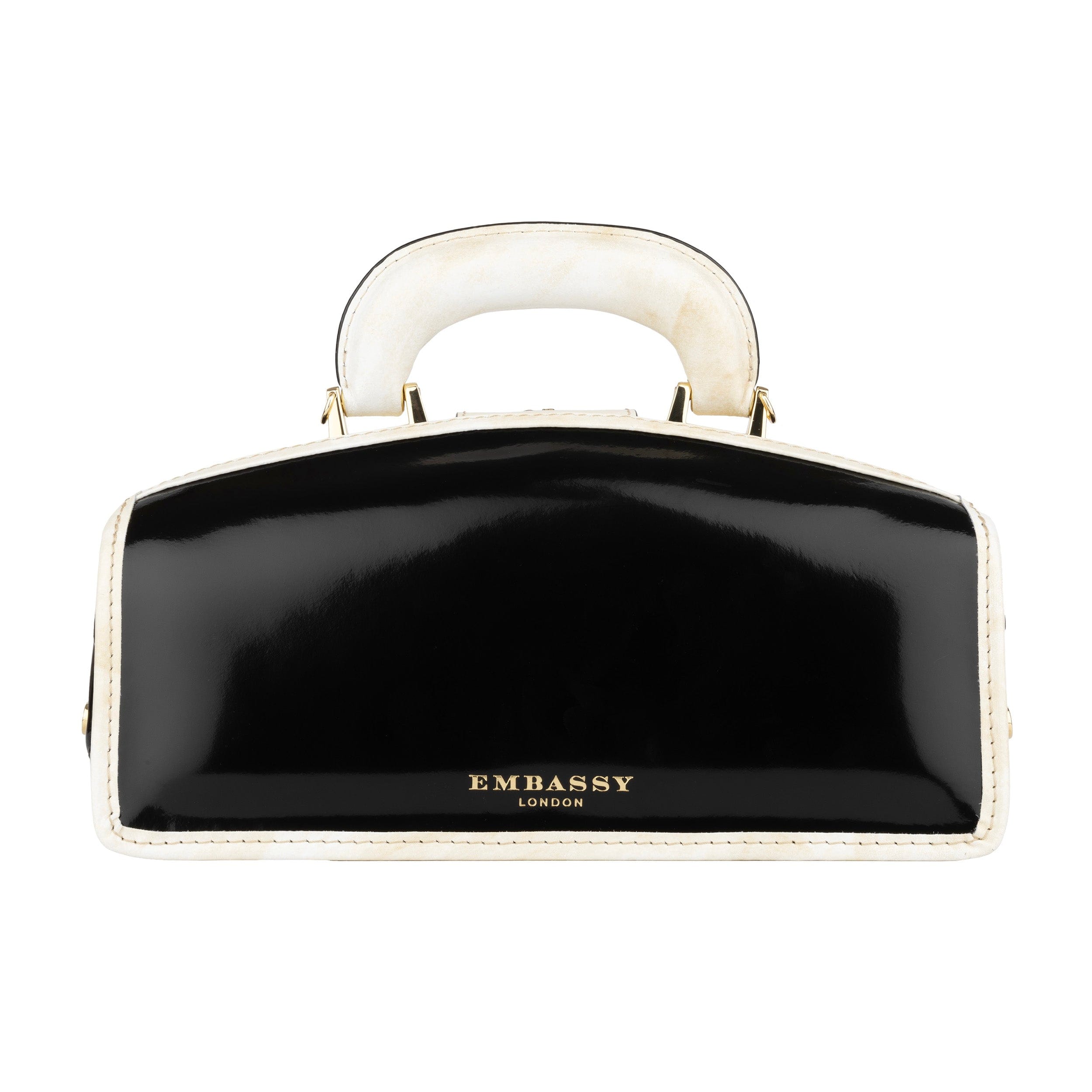 Gazelle - Black & Cream - Women's patent clutch bowling bag with handle and strap