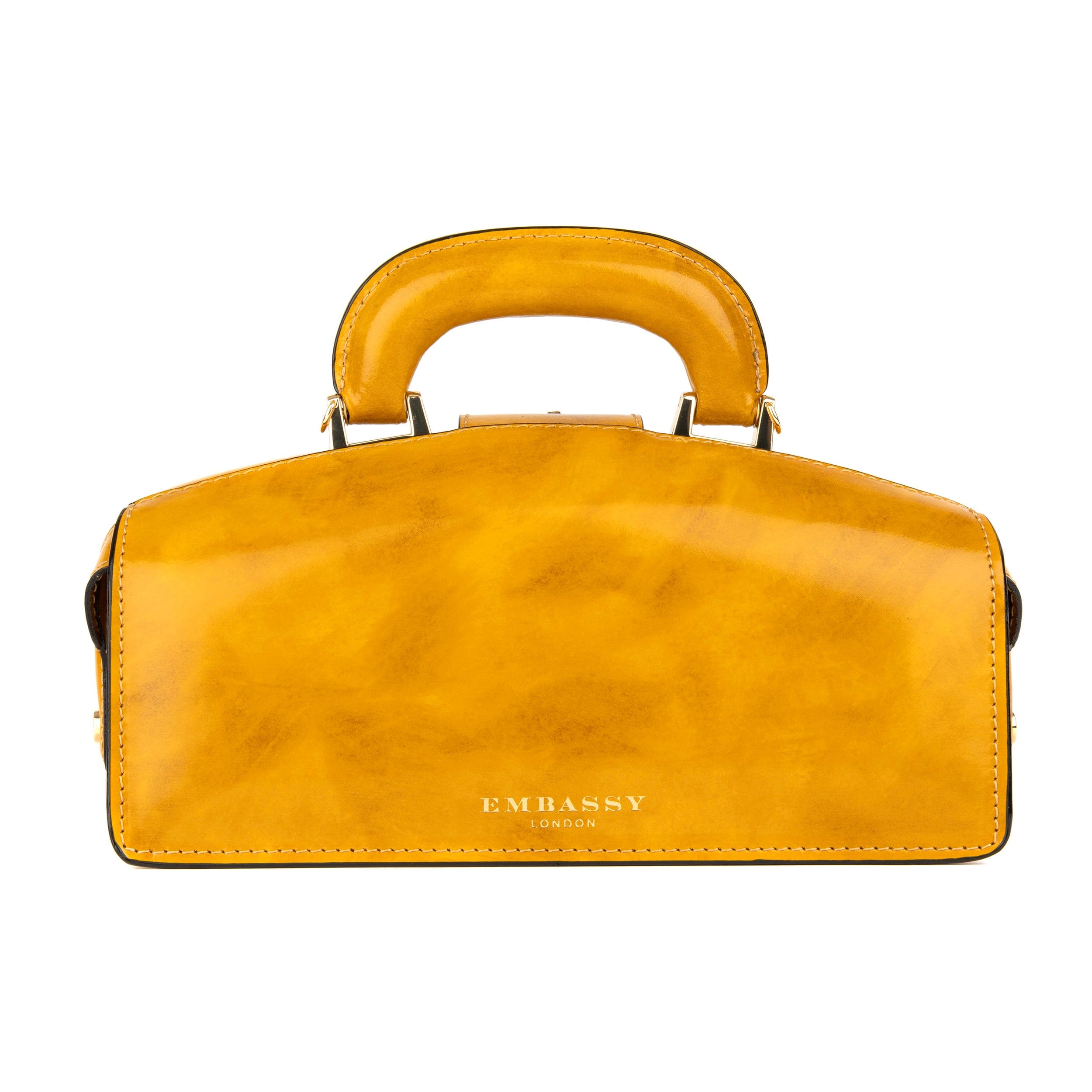 Gazelle - Mustard - Women's patent bowling bag with handle and strap