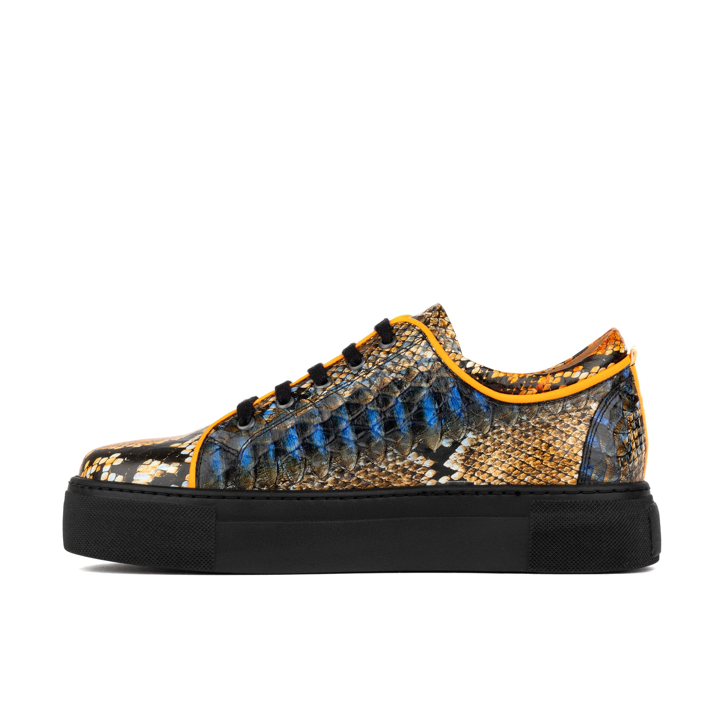 Camila - Black & Orange Snake - Women’s Chunky Leather Platform Trainer