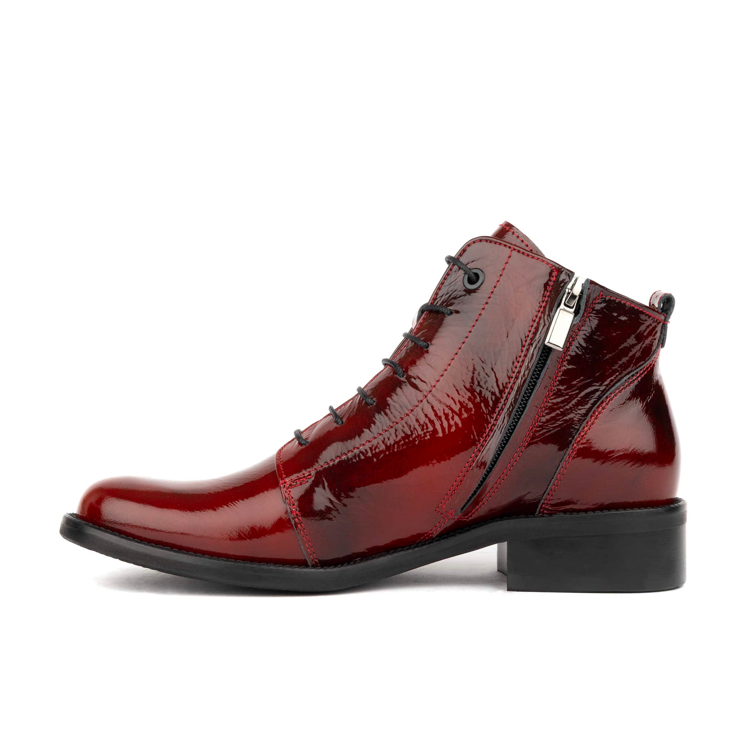 Marcella - Burgundy - Women's Patent Leather Lace-Up Ankle Boots