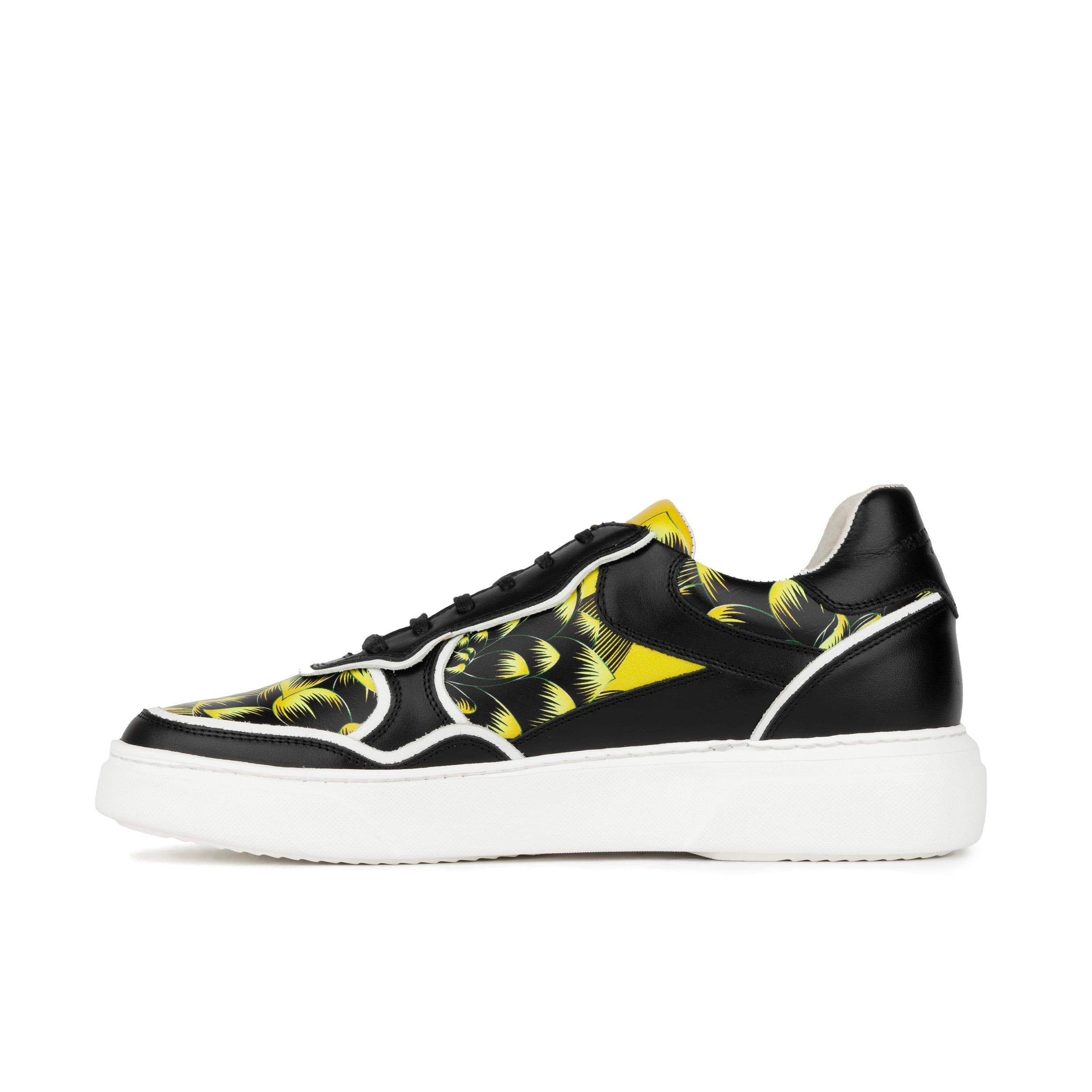 Ecstatic - Yellow Flowers - Men's Leather low top white sole Italian leather trainer
