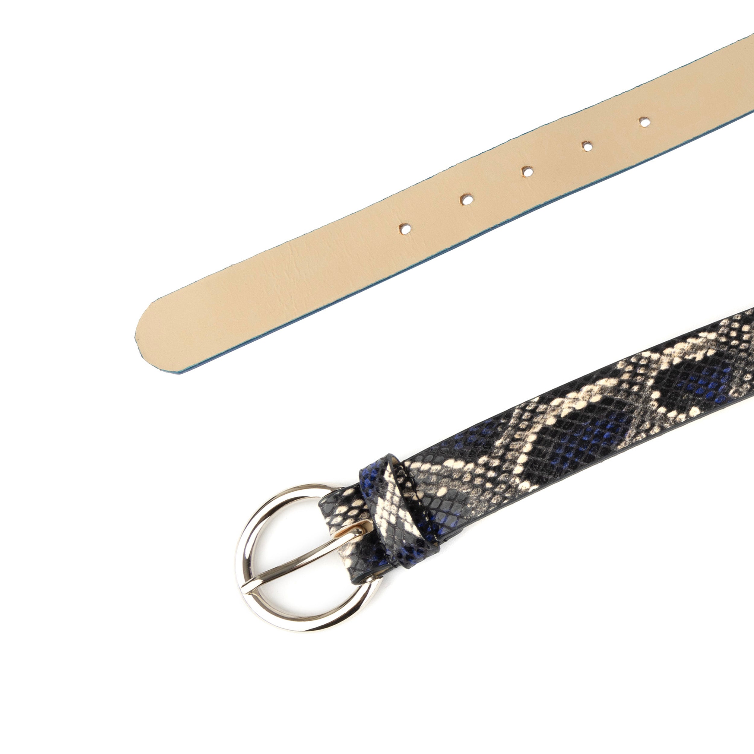 Emma - Blue Snake - Women's Italian leather belt in snake print