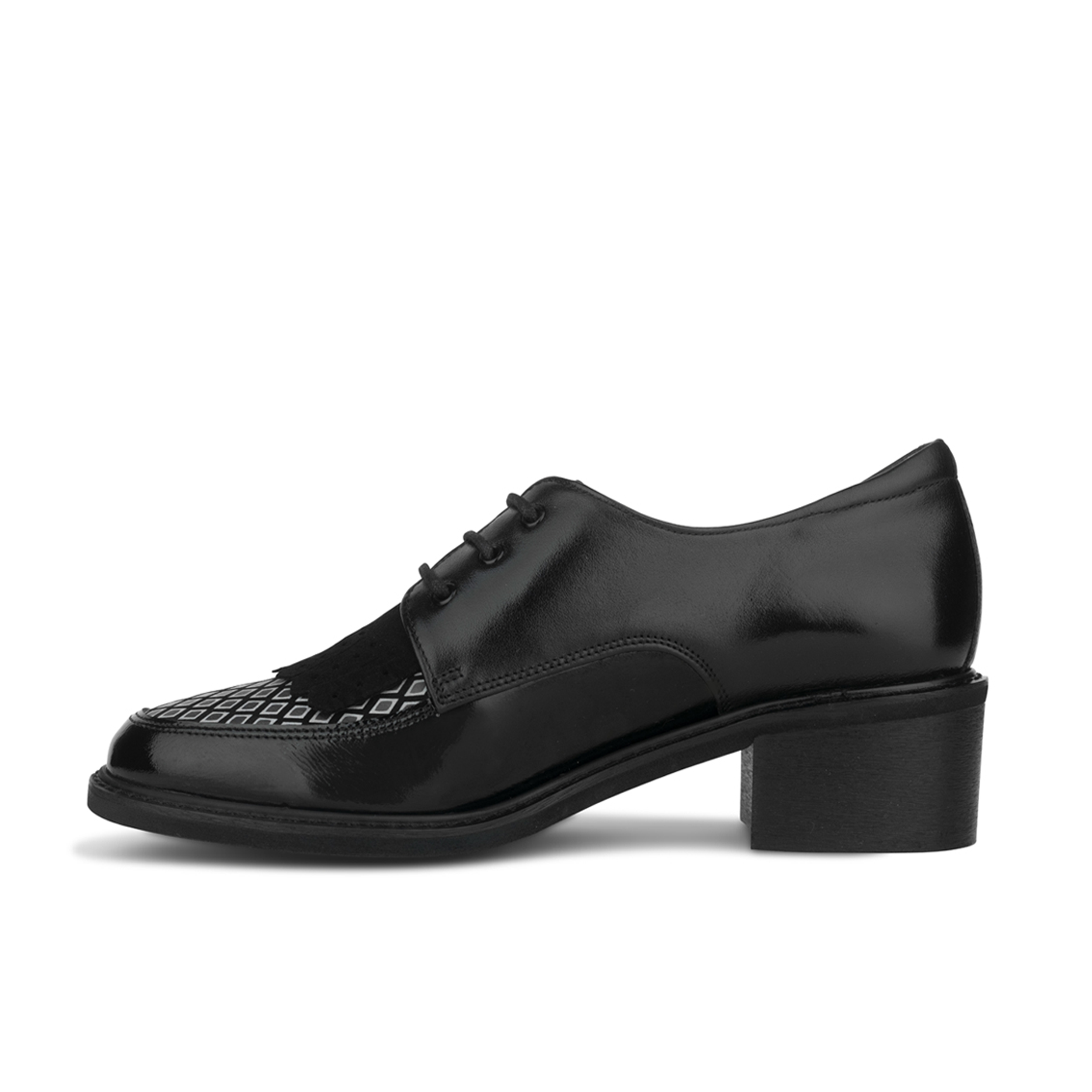 Retro Tone - Black & Grey Diamond - Women's leather lace-up with signature kiltie detail