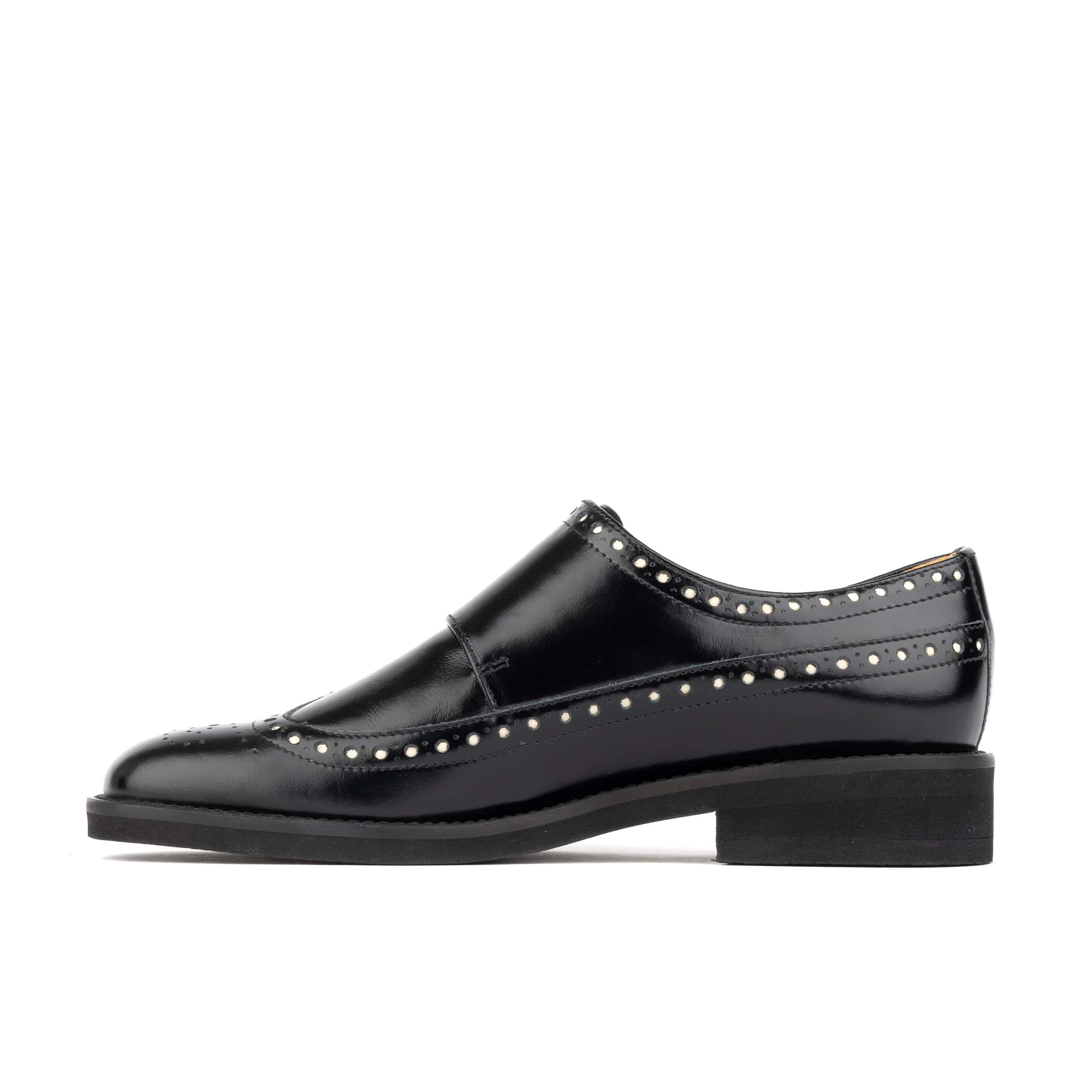 Windsor - Black - Women's leather square toe monk shoe with brogue detailing
