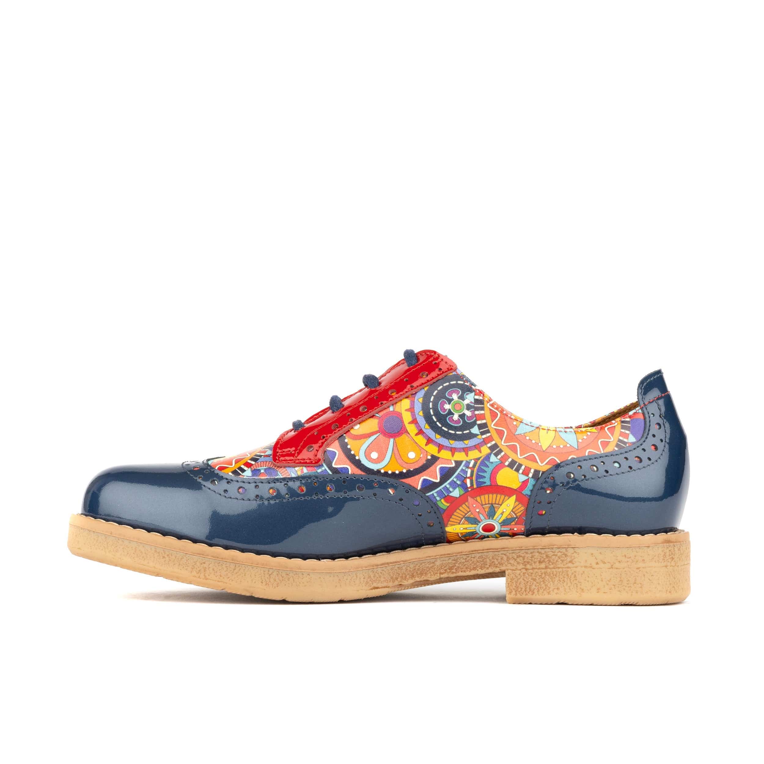 The Artist - Navy Multi - Women's leather lace-up shoe with brogue detailing
