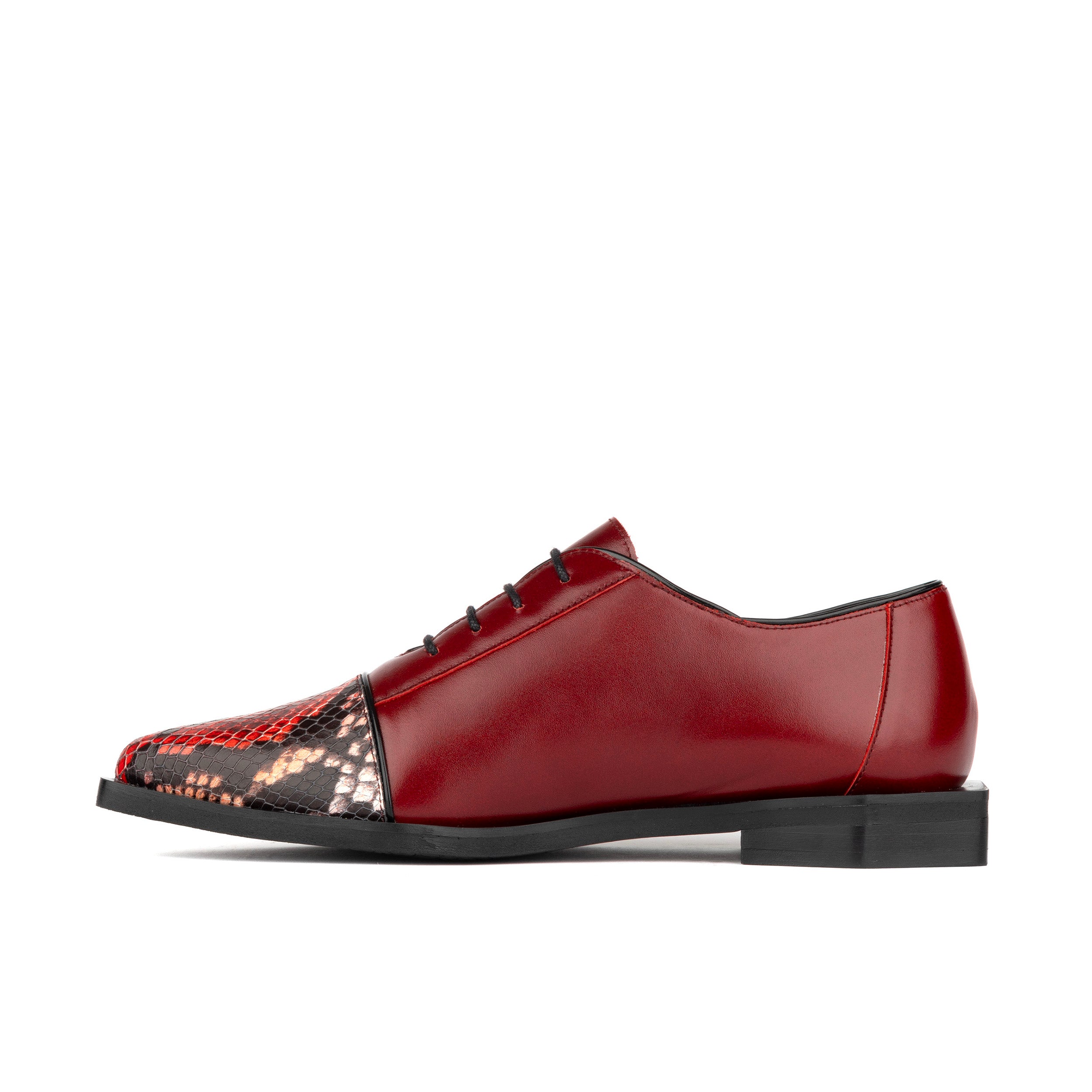 Sloan - Red - Women's Leather Oxford with Snakeskin toe