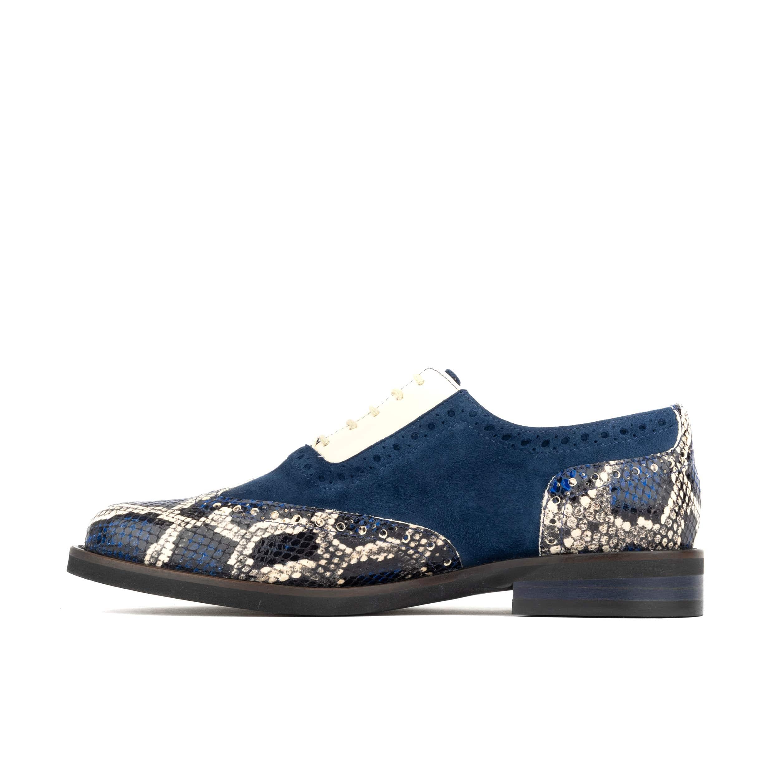Vivienne - Blue Snake - Women's oxford lace-up shoe with brogue details