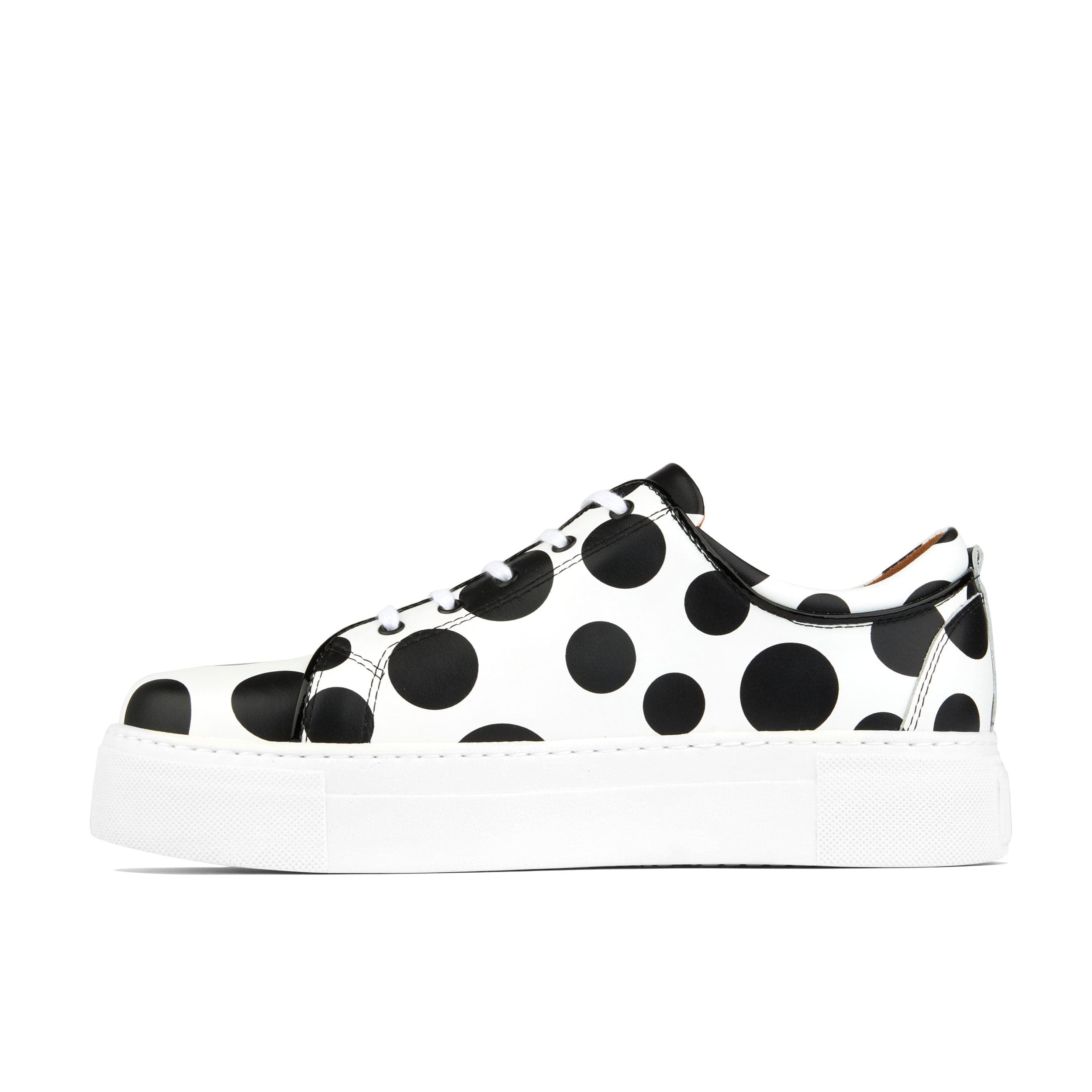 Camila - Black & White Polka - Women's platform sole leather lace-up trainer