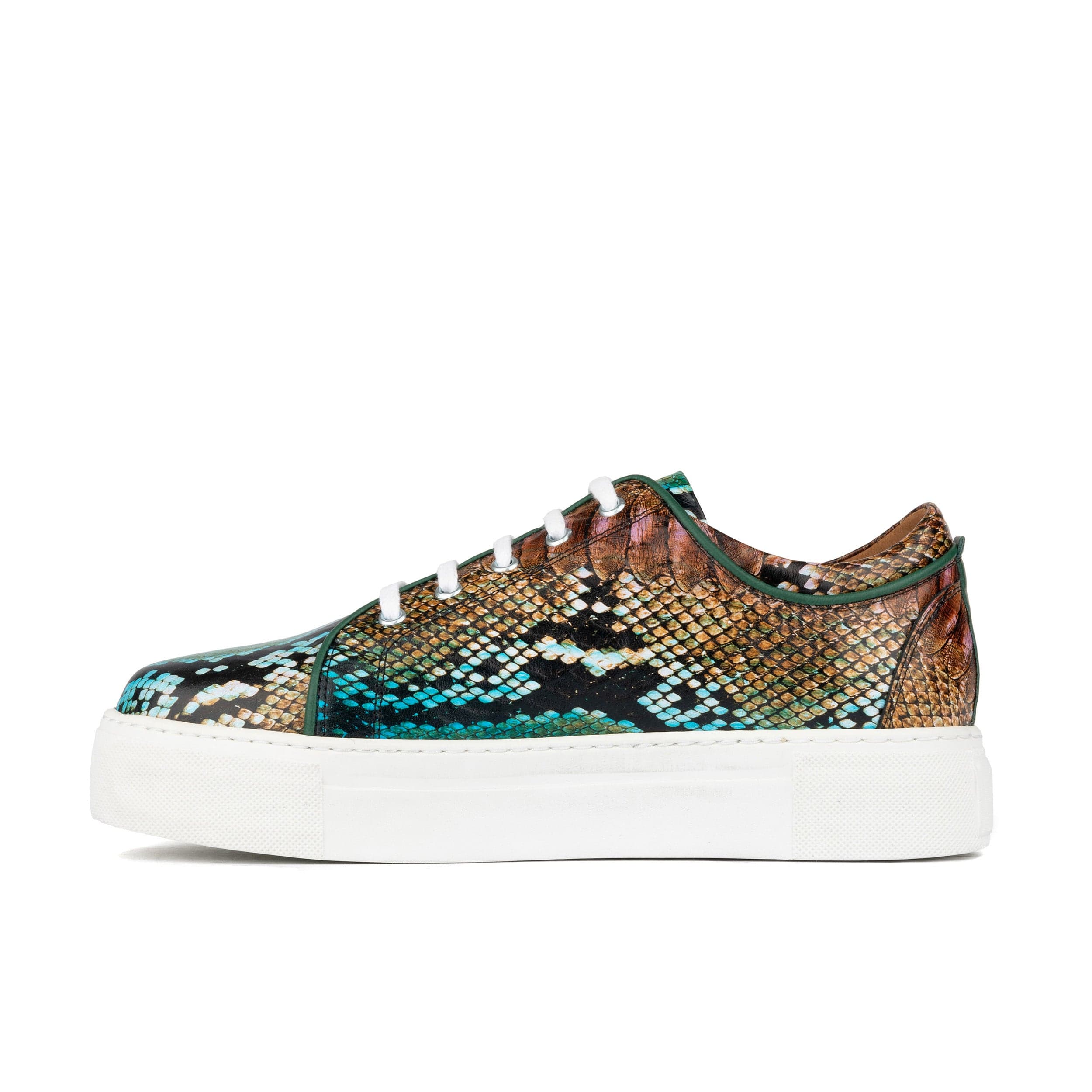 Camila - Green & Brown Snake - Women’s Chunky Leather Platform Trainer