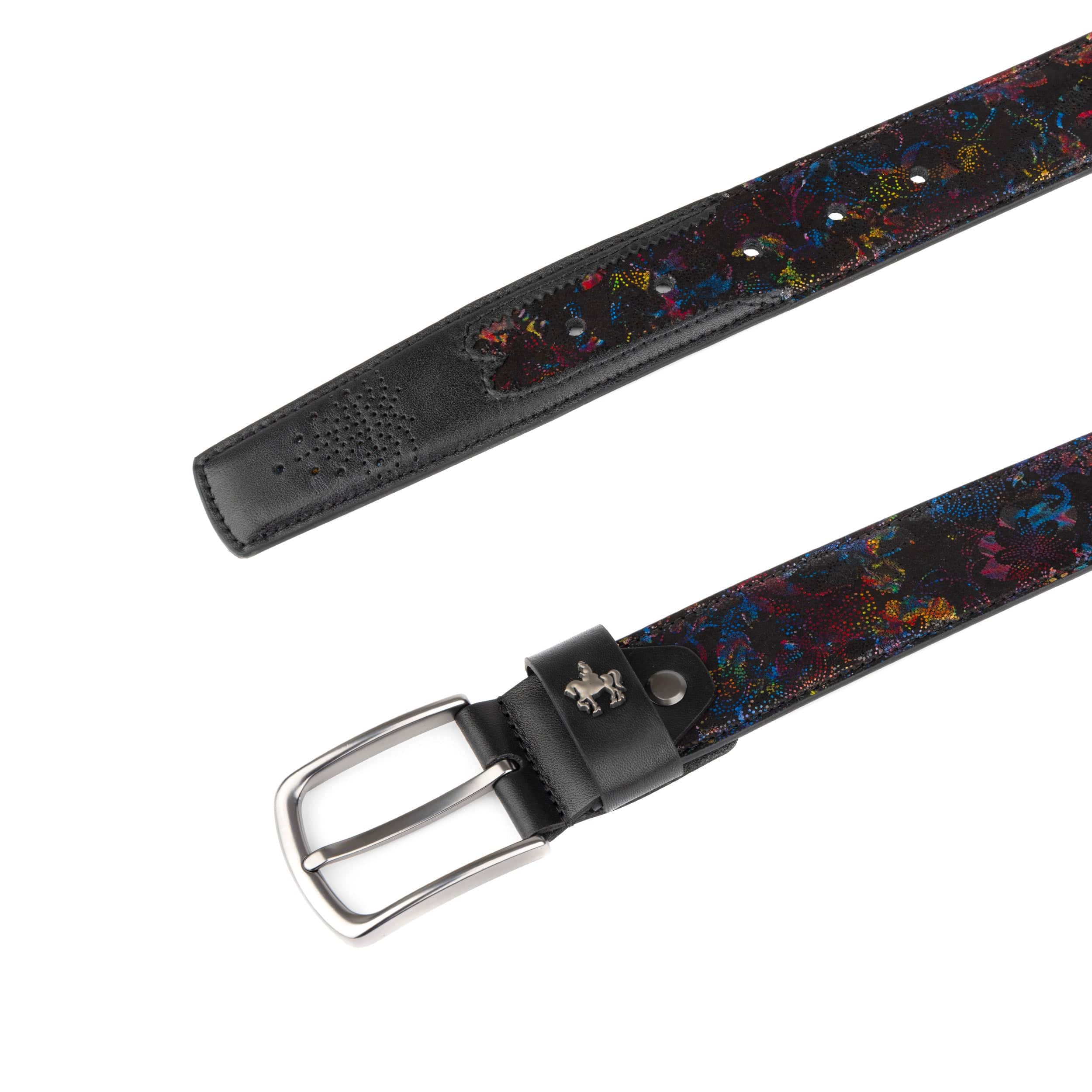 Alec - Black Flower - Men's dressy belt in flower patterned genuine leather