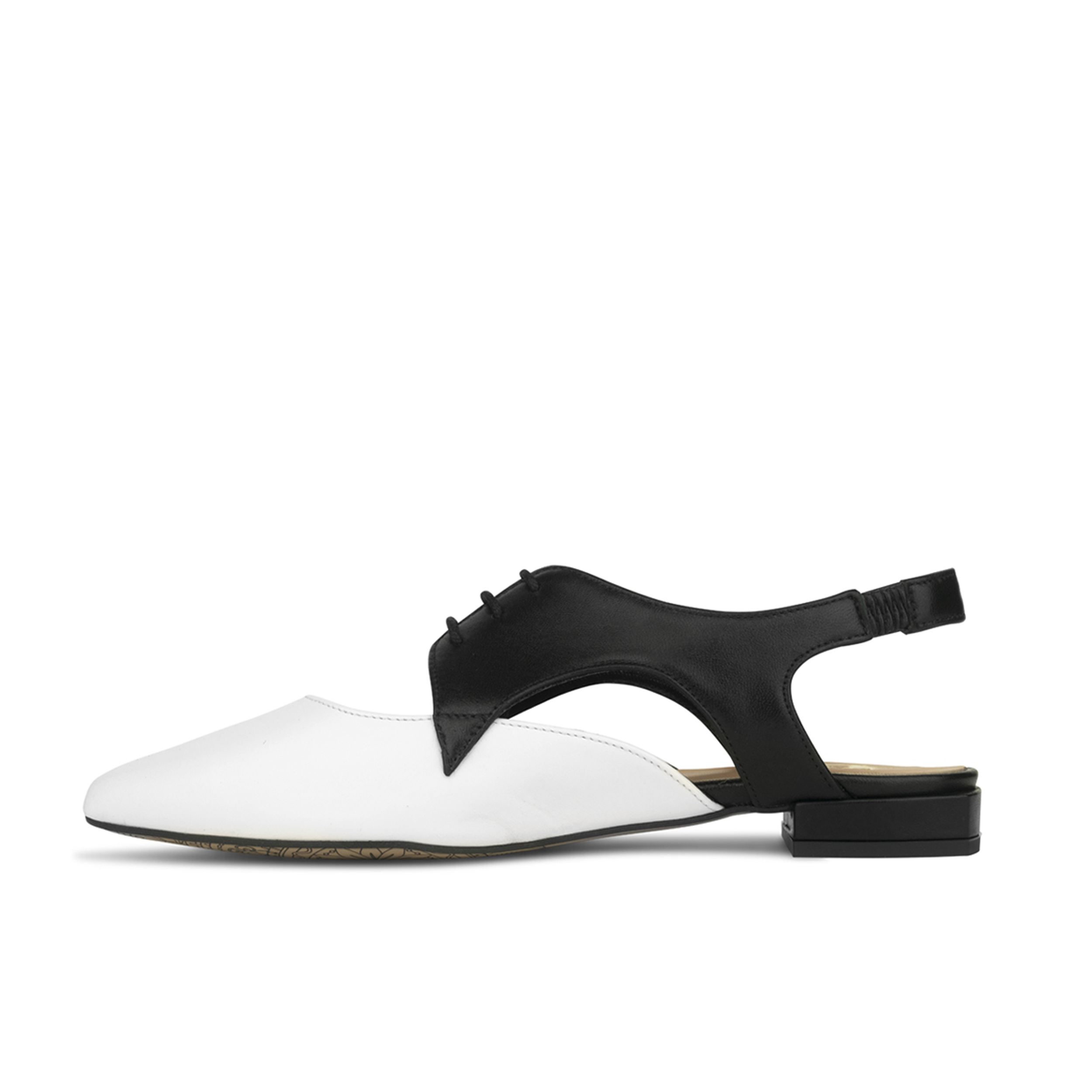 Lim - Black & Cream - Women's cutout leather lace up slingback