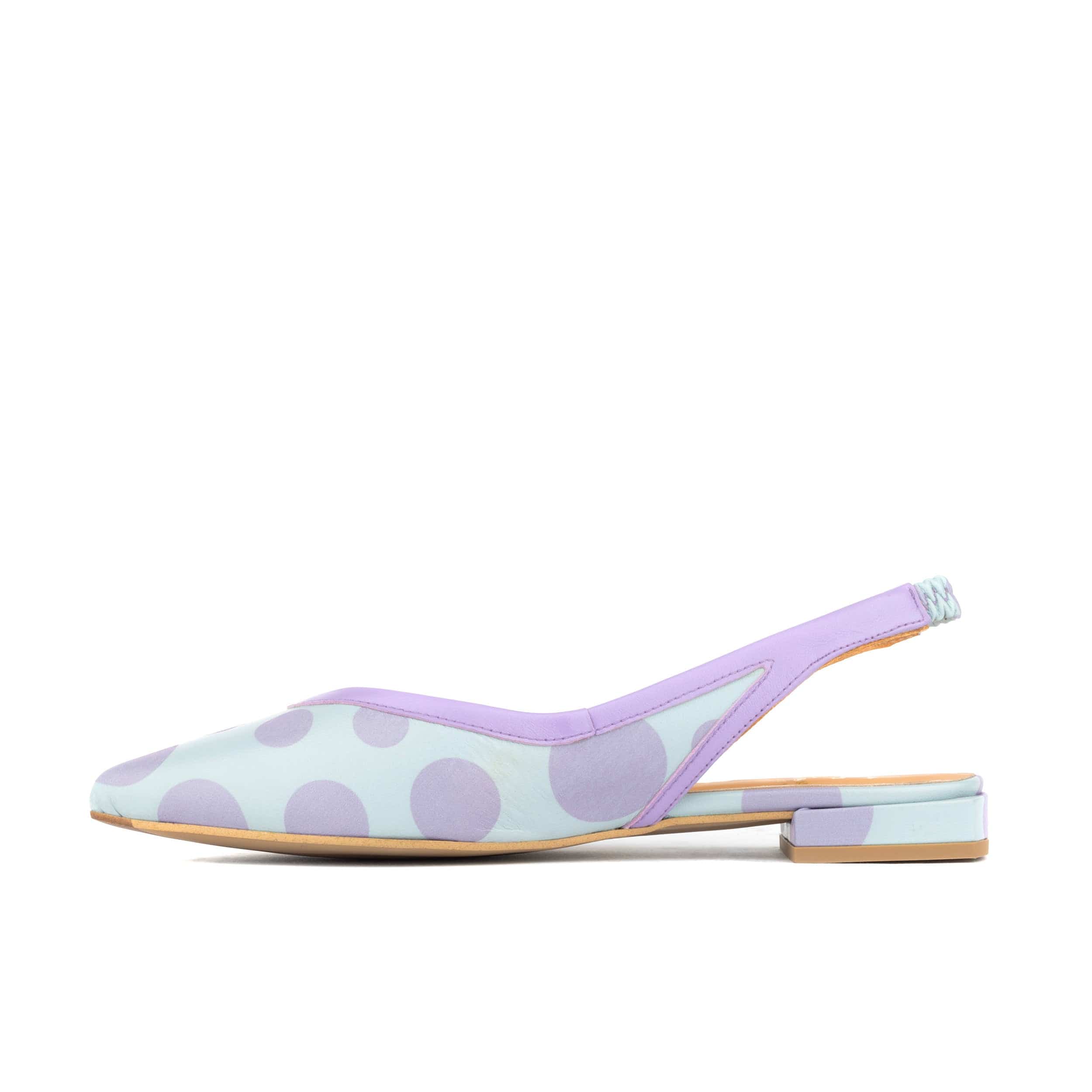 Holly - Pastel Polka Dot - Women's almond closed toe flat leather sling back sandal