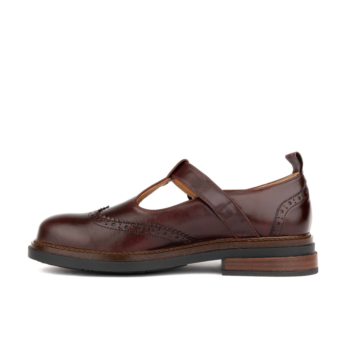 Miley - Brown Women's Leather T-Bar Brogue Shoes