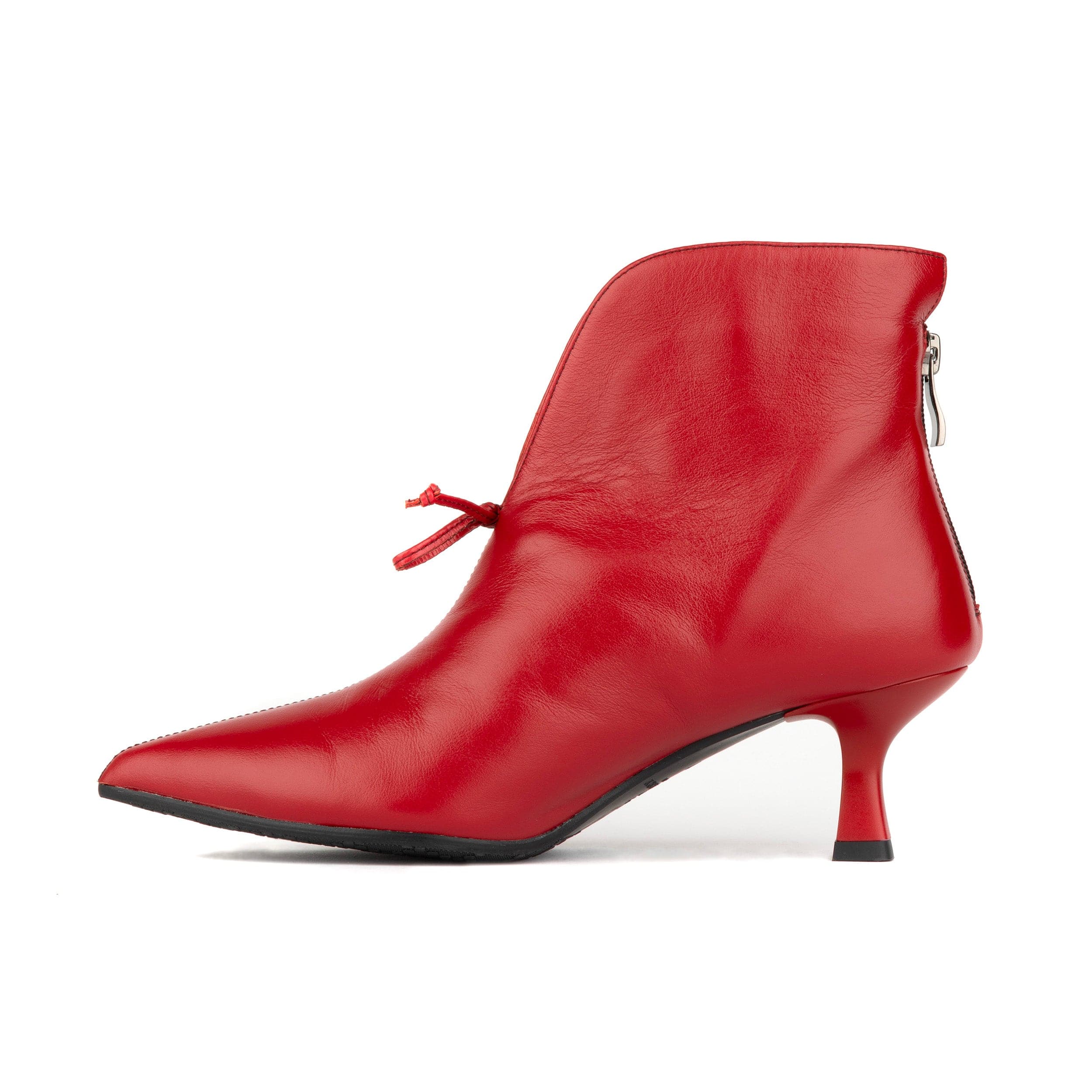 Regent - Red - Women's Leather Ankle Boot with kitten heel