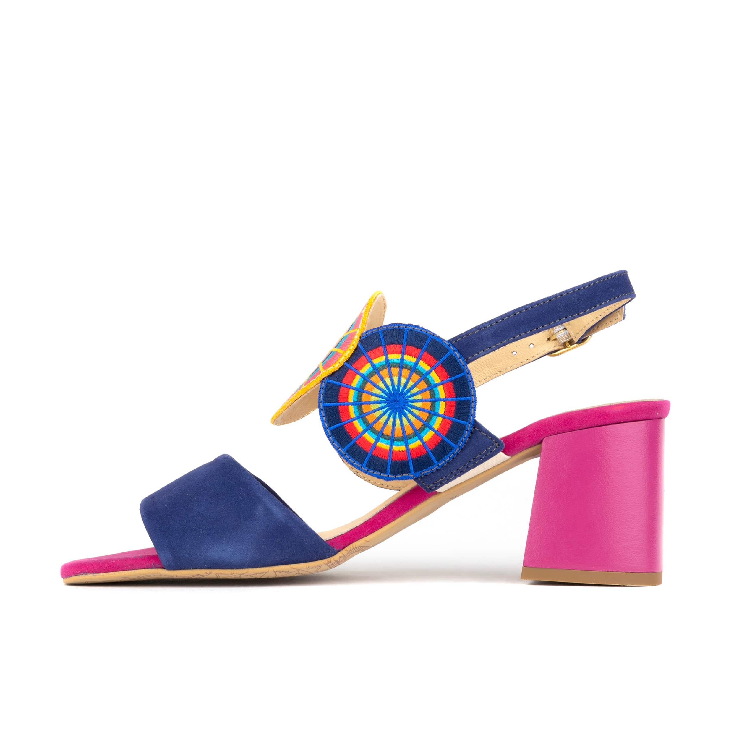 Vibe - Navy & Purple - Women's open-toe and ankle strap block heel leather sandal