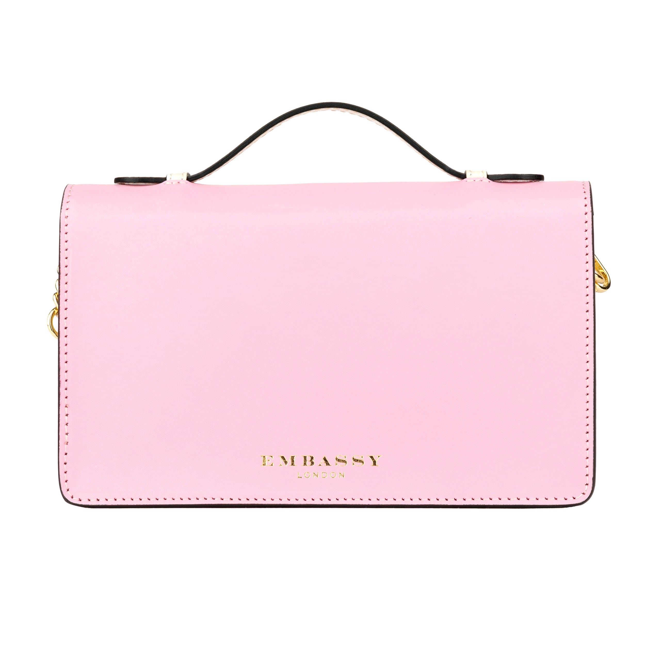 Envy - Pink & Cream - Women's leather flap clutch bag with strap
