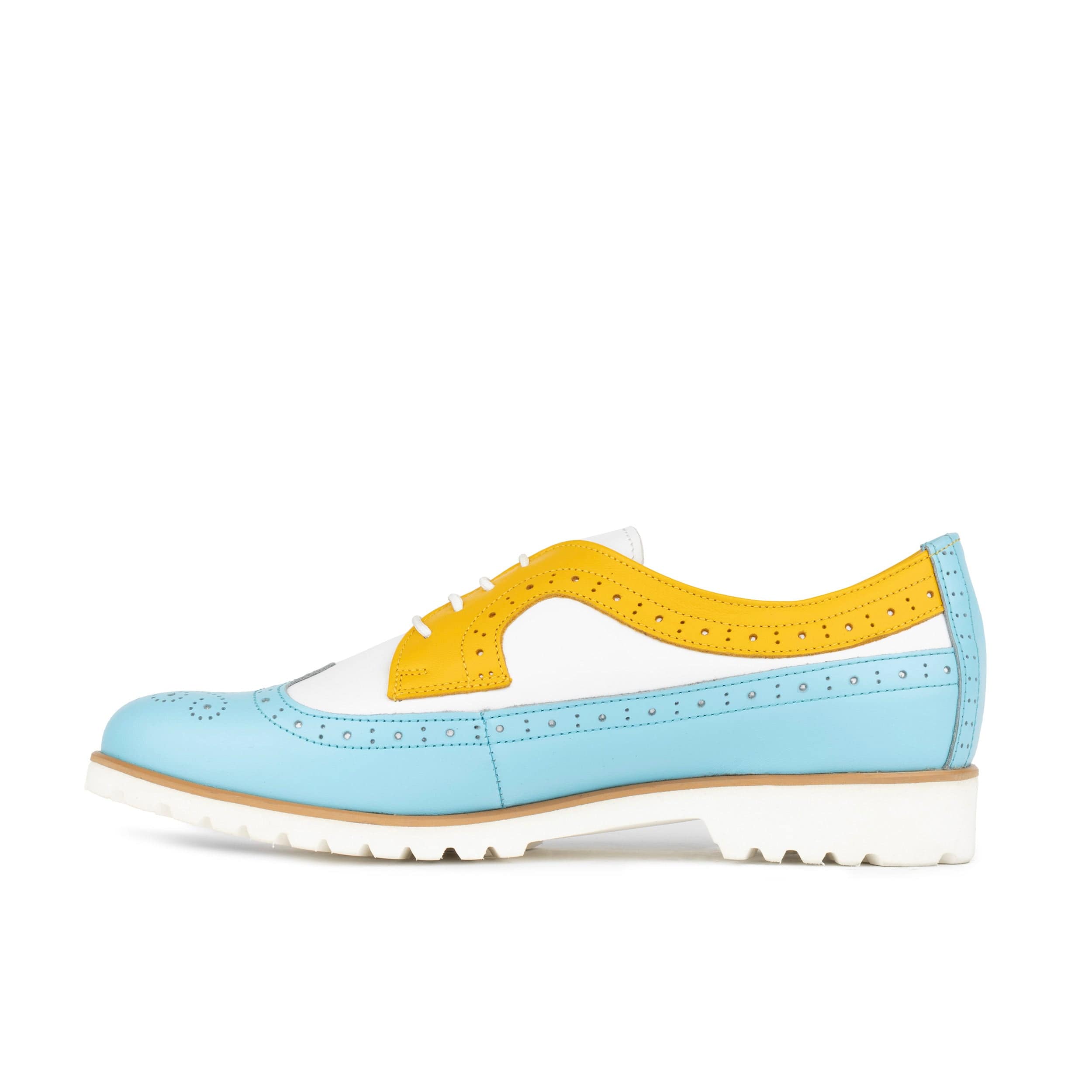 Sonnet - Yellow & Blue - Women's leather lace-up with lightweight sole and broguing