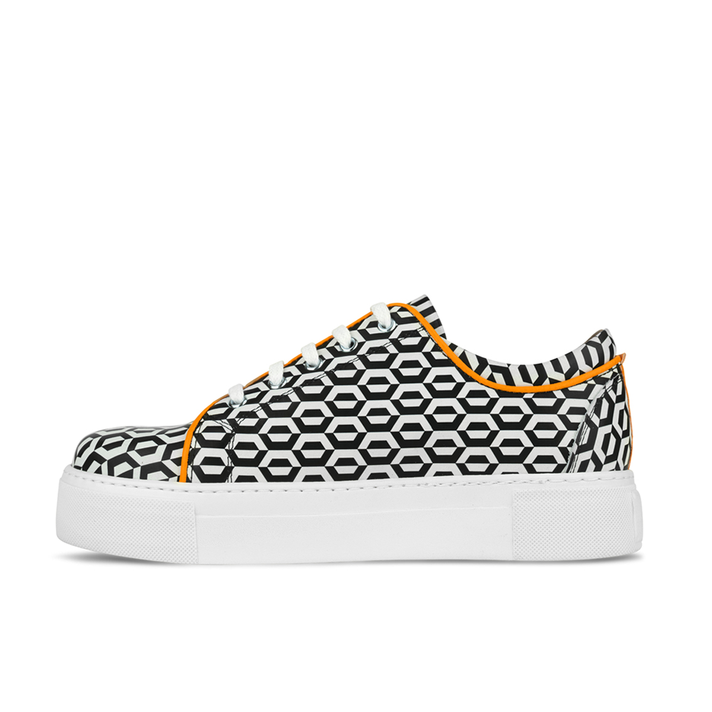 Camila - Orange & Hexa Print - Women’s Chunky Leather Platform Trainer