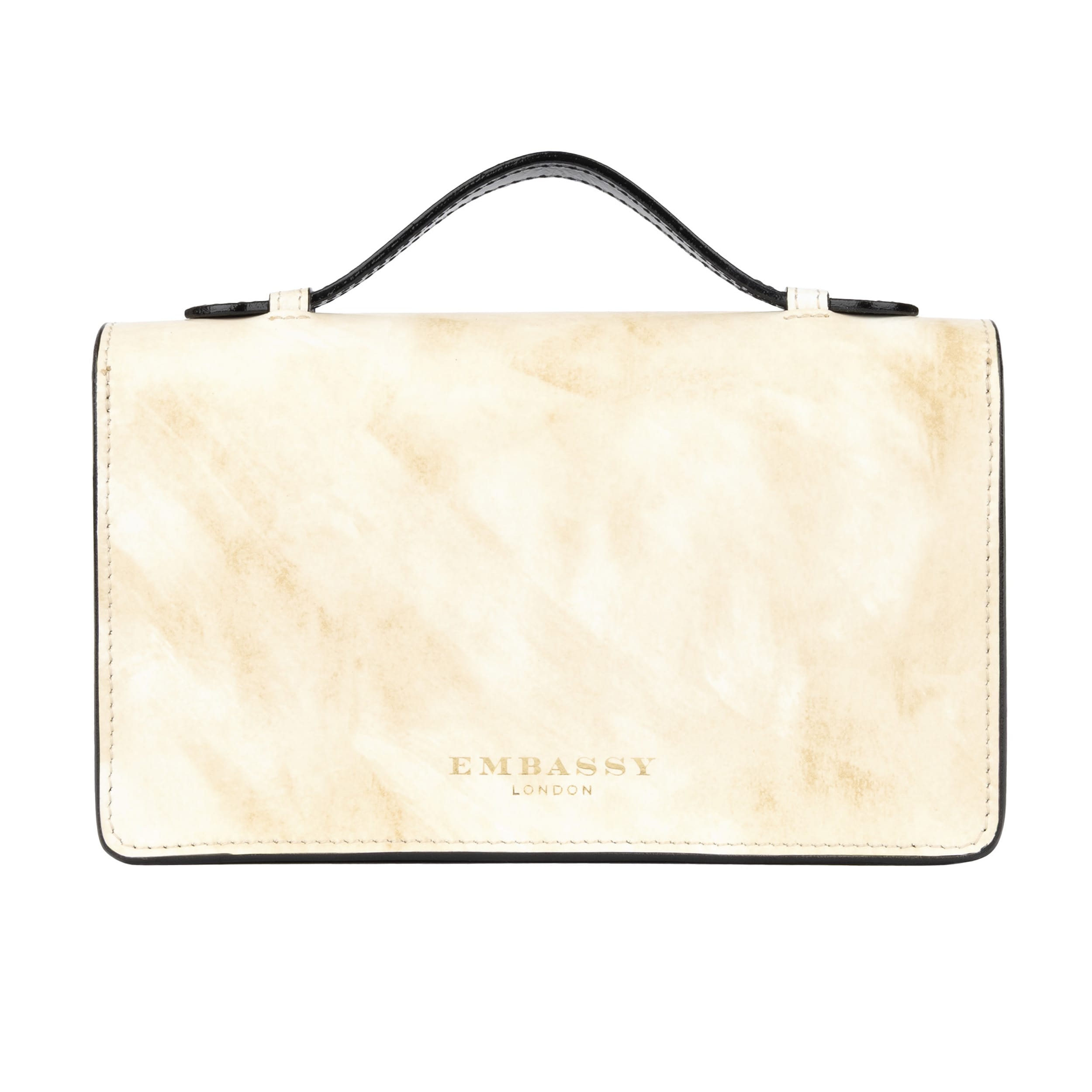 Envy - Cream & Black - Women's leather flap clutch bag with strap