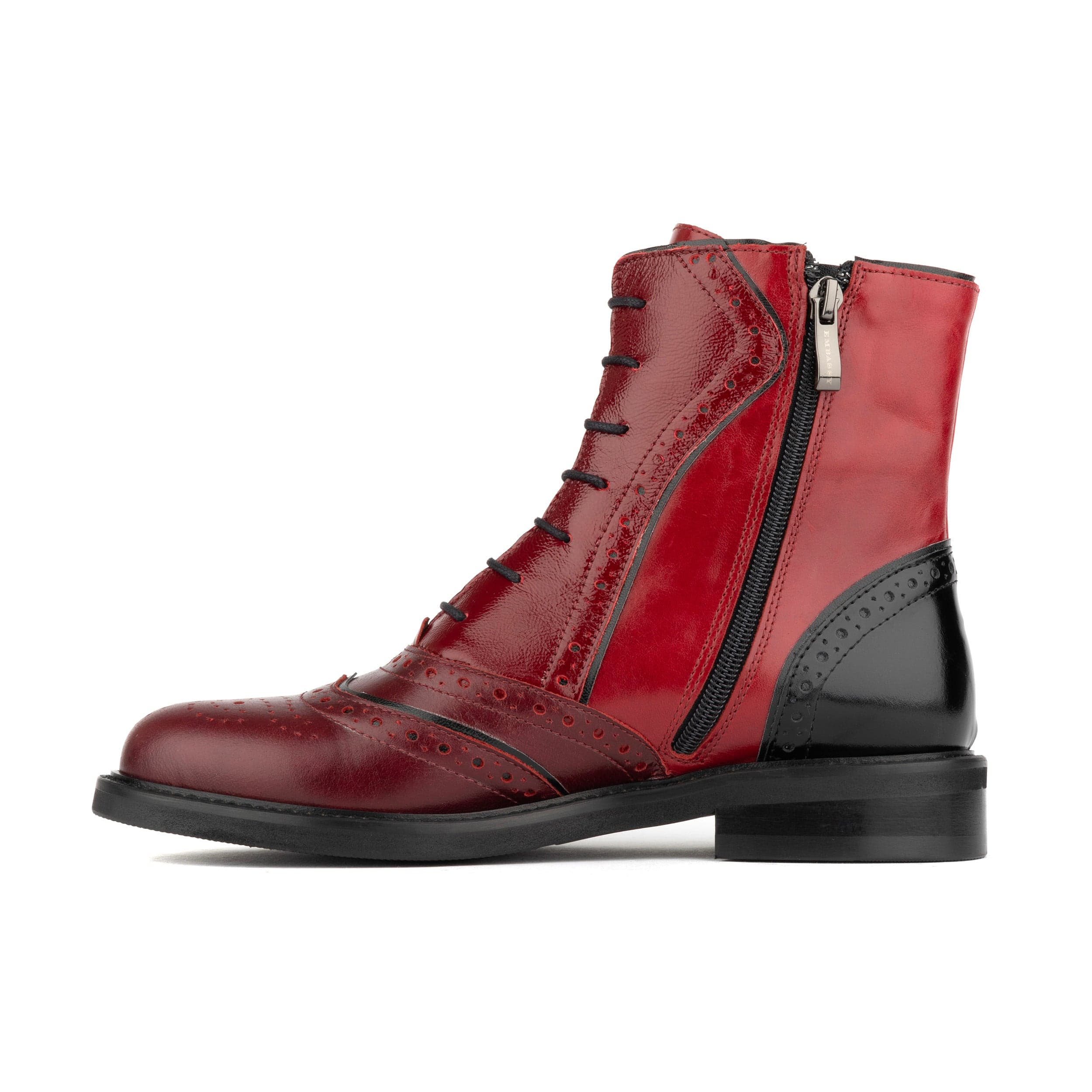 Brick Lane Boots - Claret - Women's dark red leather oxford boot with brogue styling