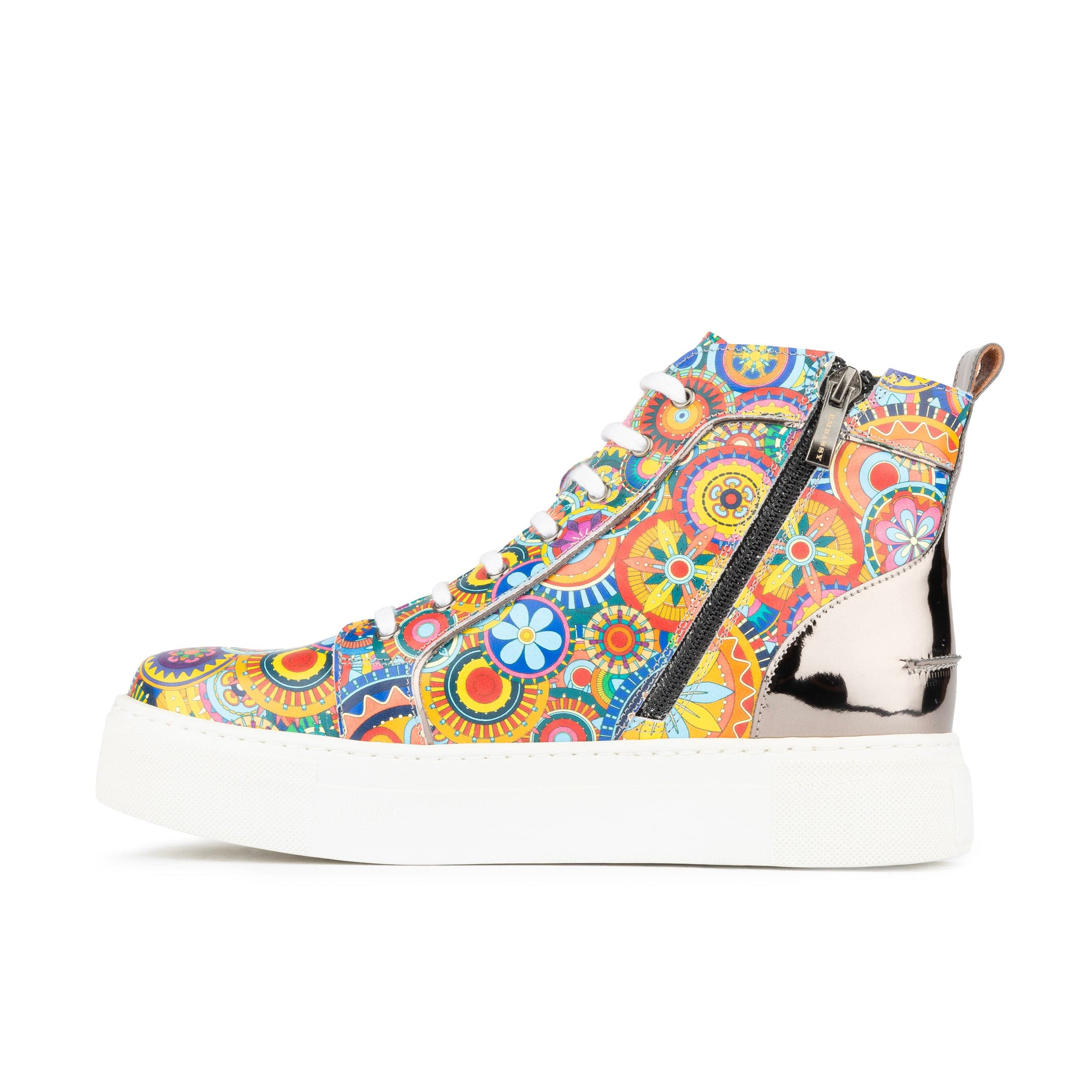 Camila High - Signature Print - Women's platform sole leather high-top metallic detail trainer