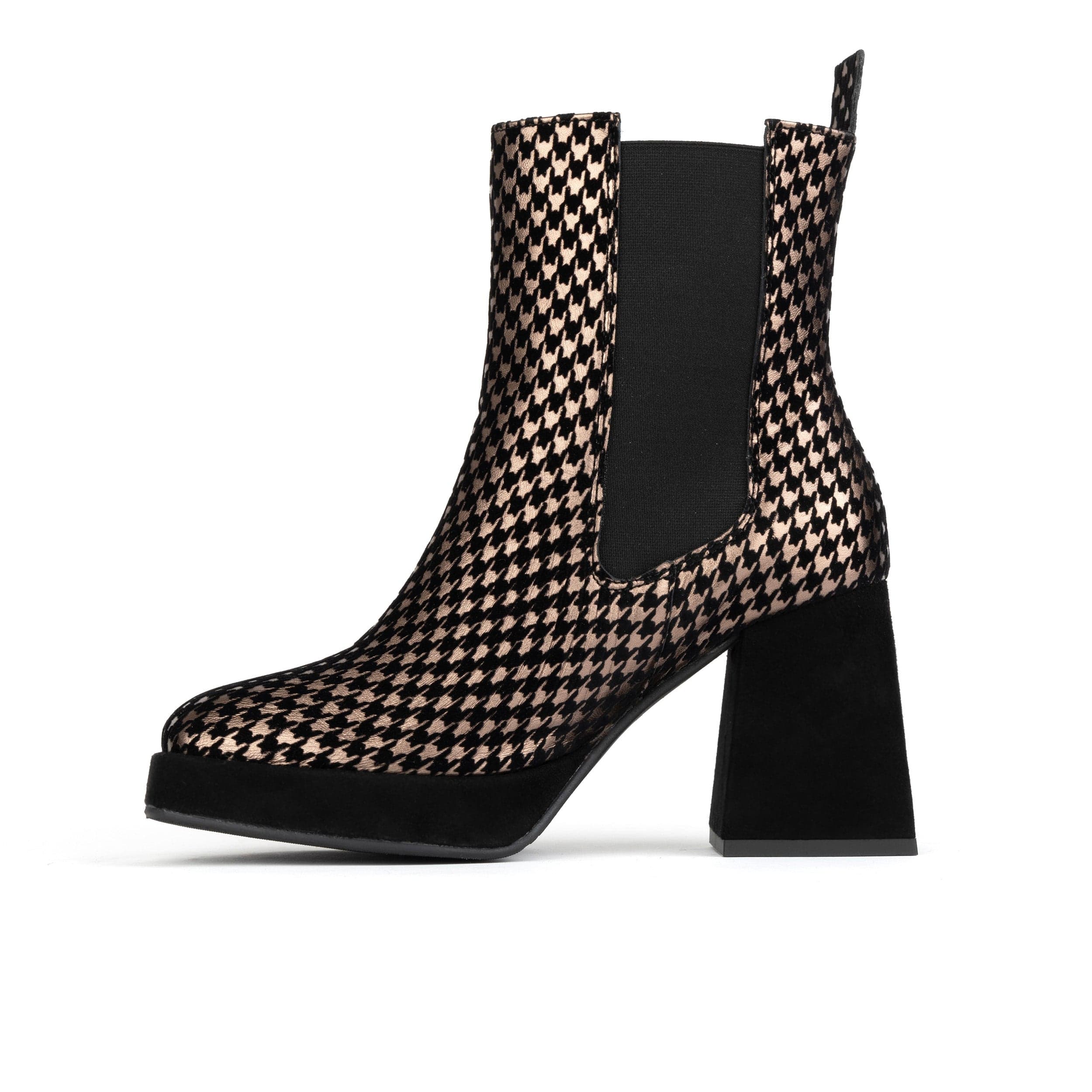 Botanic - Houndstooth - Women's block heel platform higher ankle chelsea boot