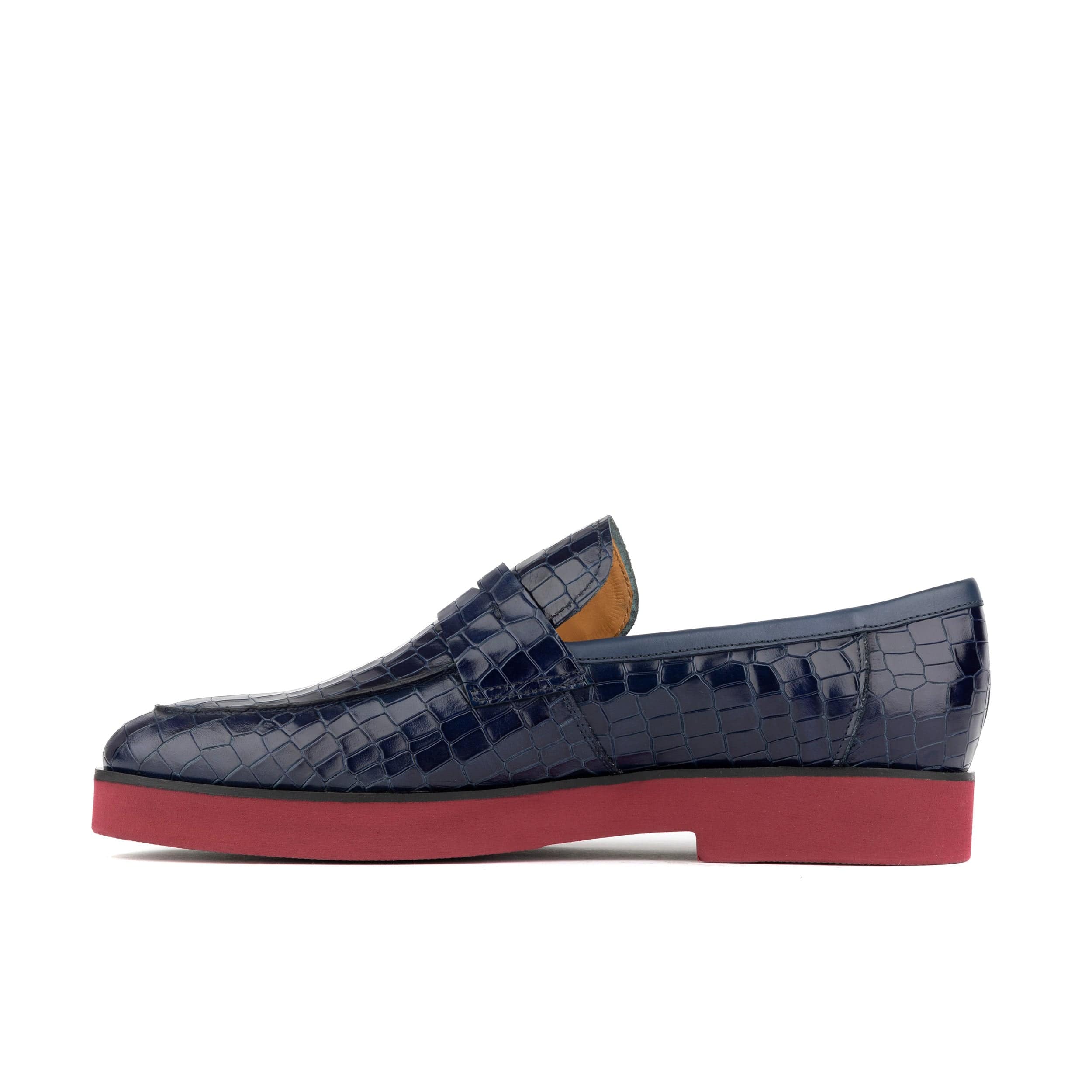 Chicago - Navy Croco - Men's croc effect leather penny loafer on lightweight sole
