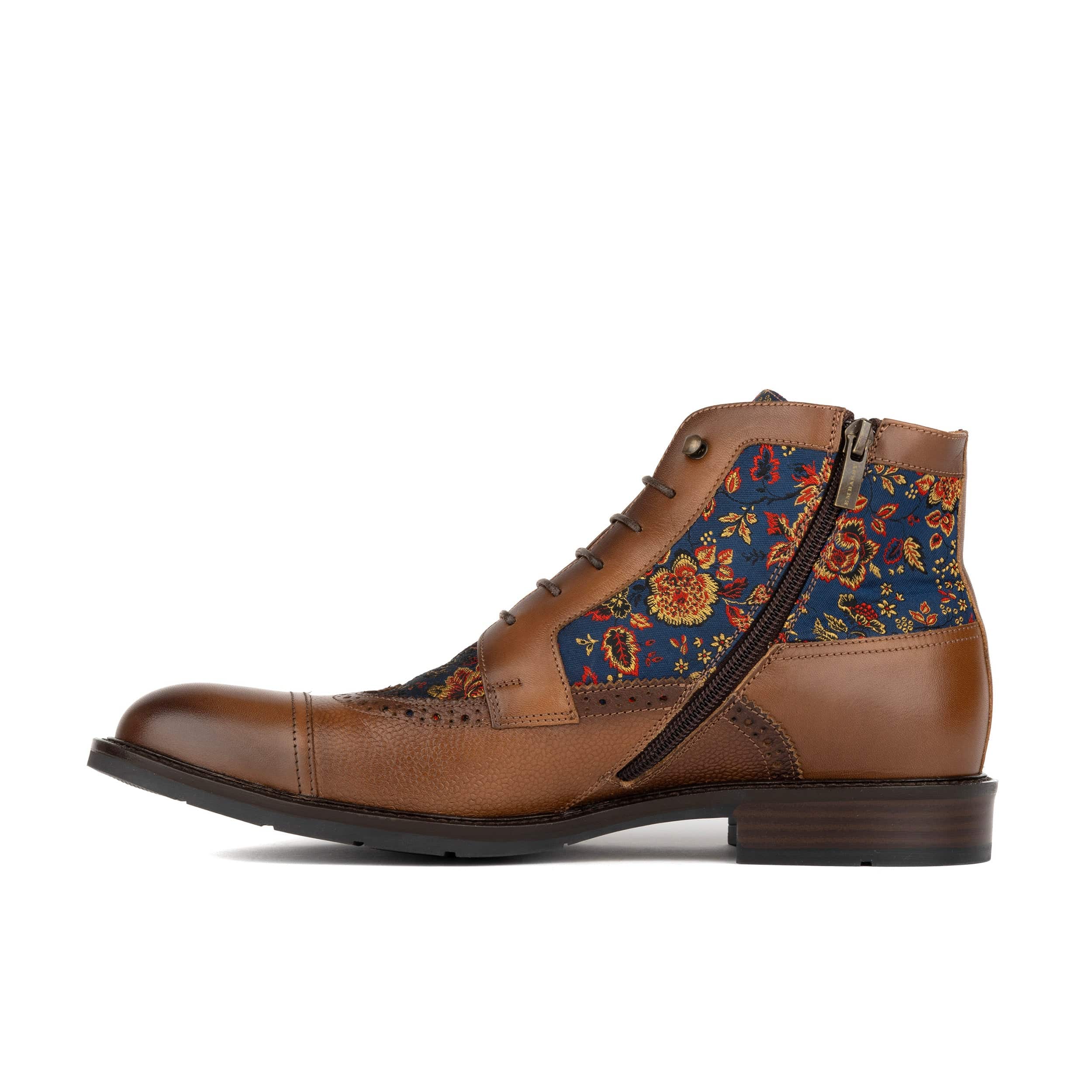 Charles - Tan & Blue Flowers - Men's leather lace up boot