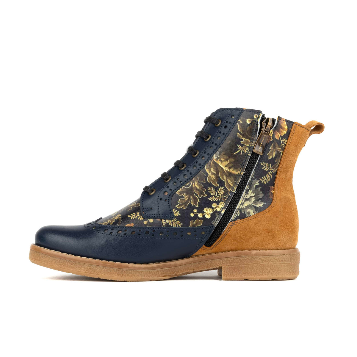 Hatter - Navy & Autumn Bloom - Women's Leather Ankle Lace-up Boot