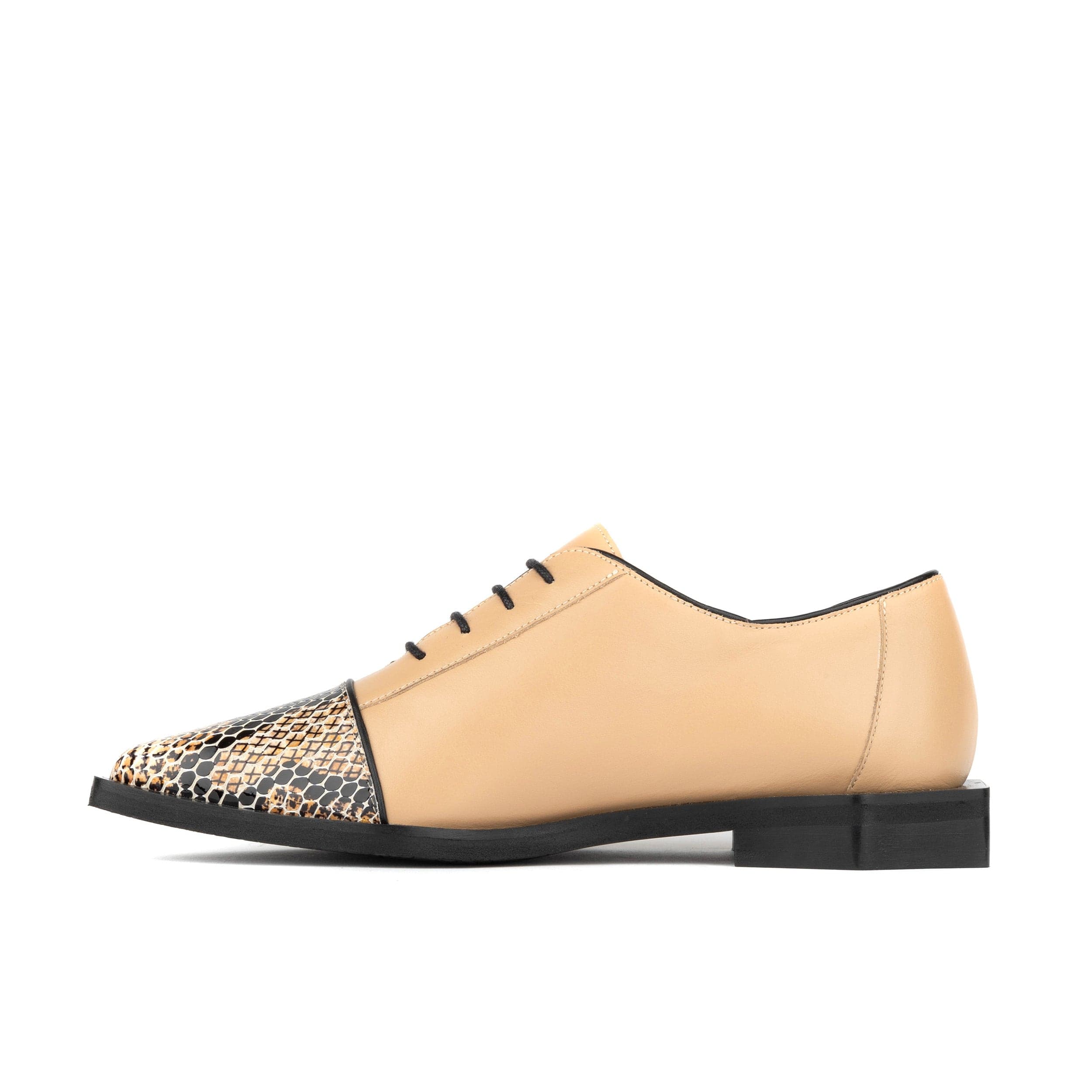 Sloan - Cream - Women's Leather Oxford with Snakeskin toe