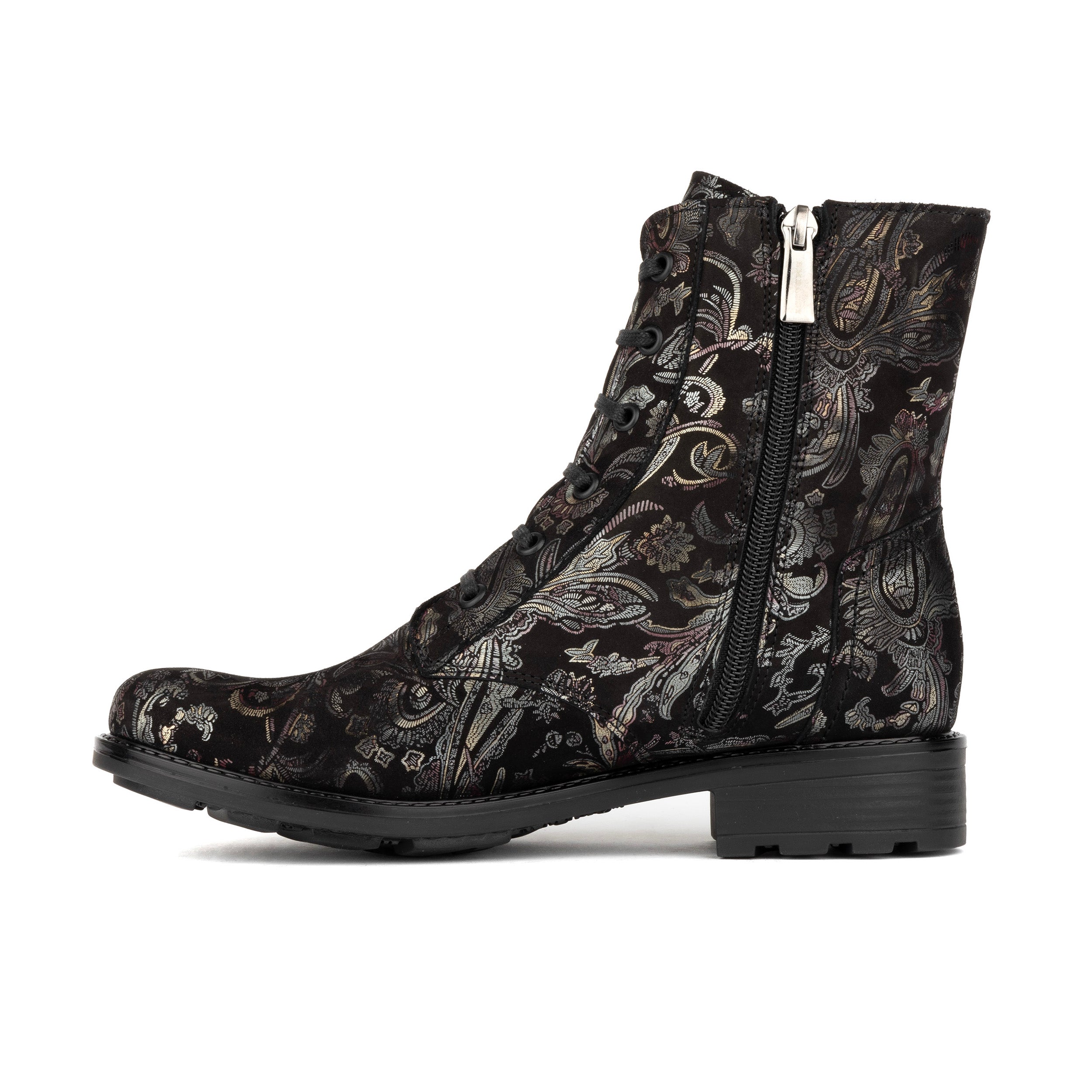 Laviva High - Black & Gold & Burgundy - Women's wide fitted leather higher ankle boot wool lined