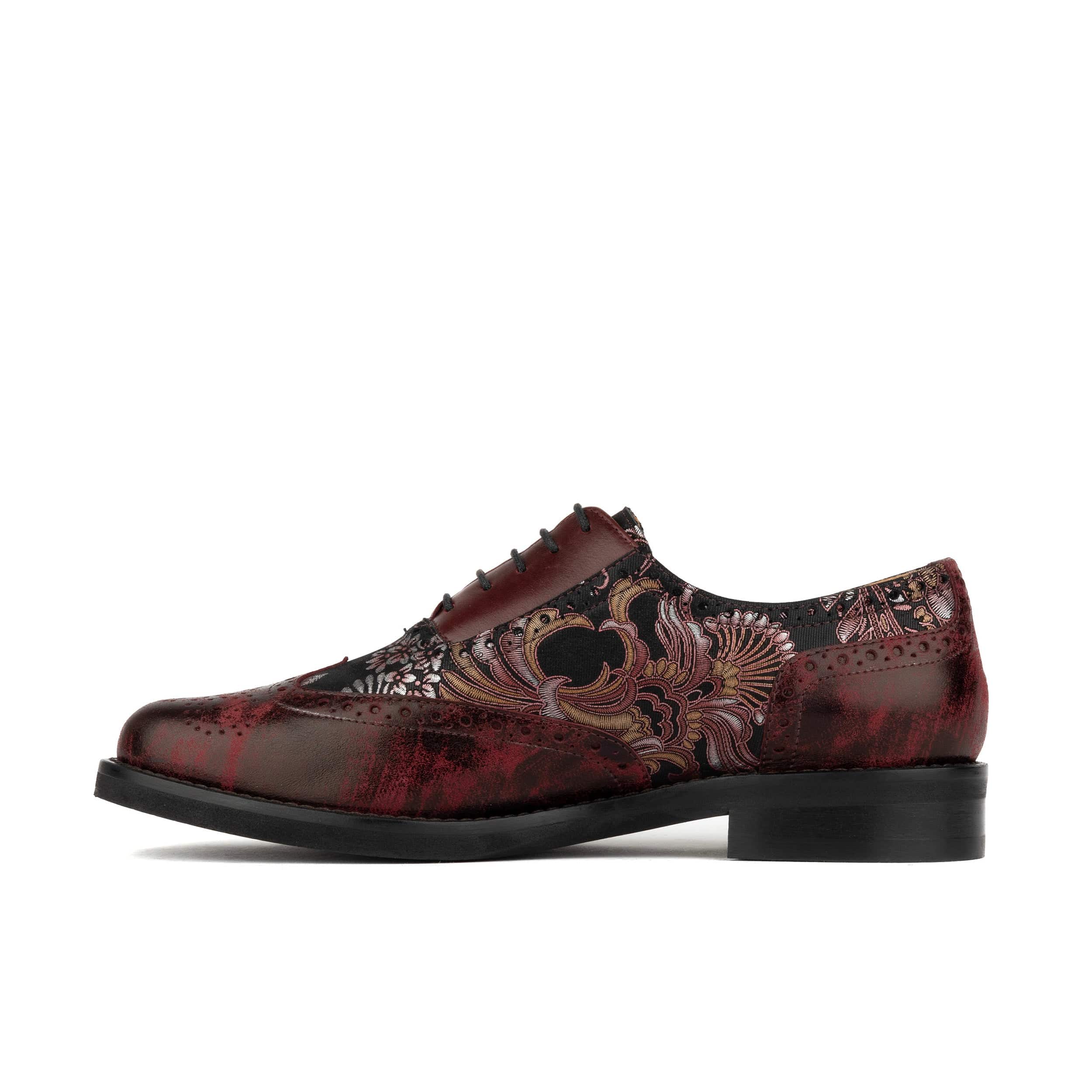 Vivienne - Floral & Burgundy - Women's oxford lace-up shoe with brogue details