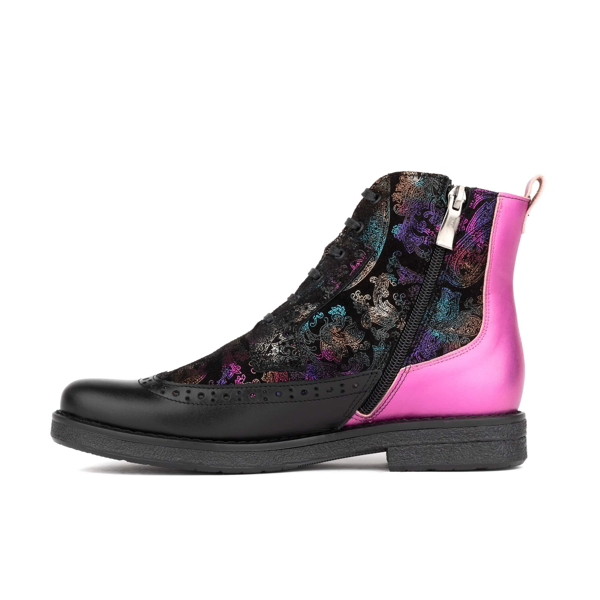 Hatter - Dark Winter Foil & Pink - Women's Leather Ankle Lace-up Boot