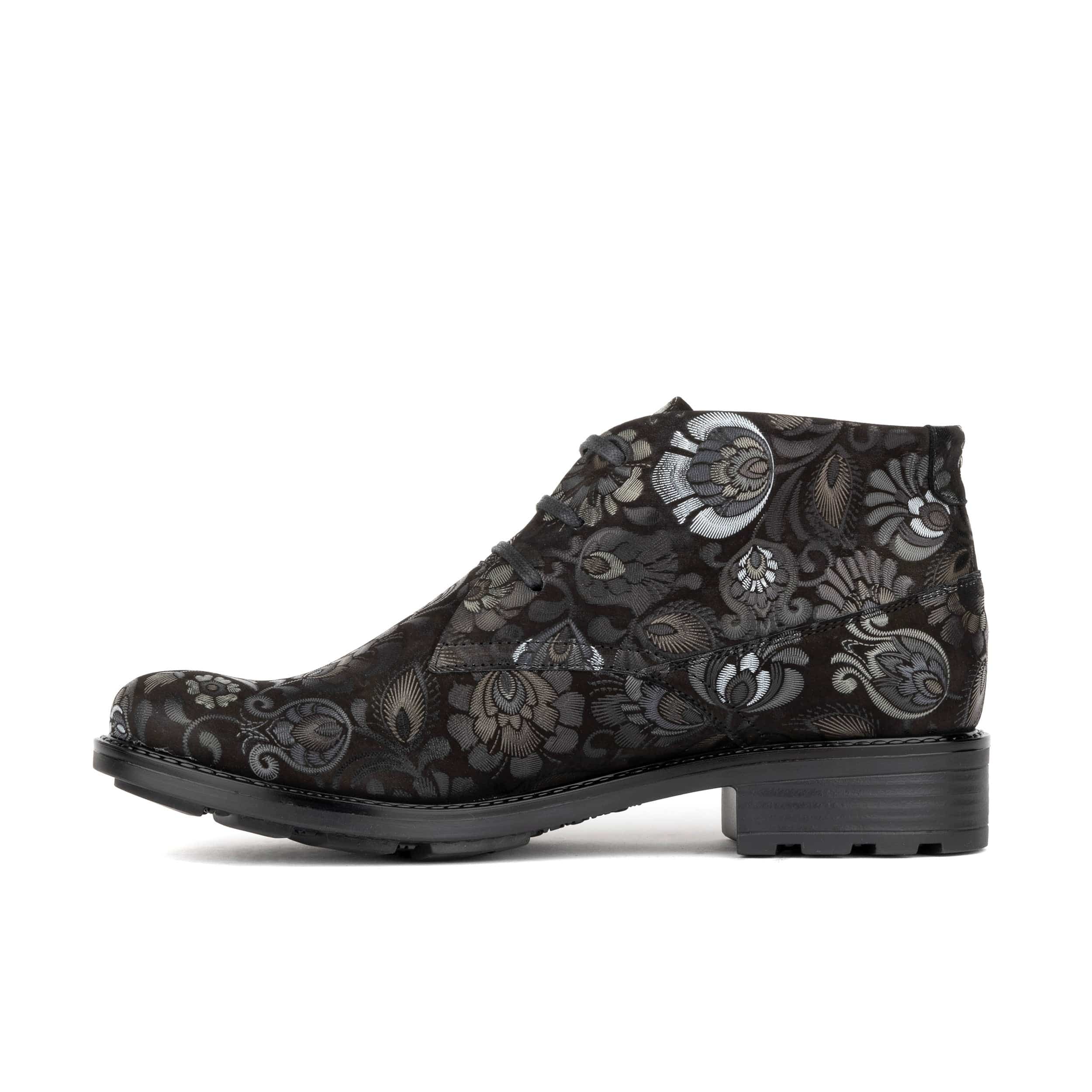 Laviva - Black Emboss - Women's round toe wide fitted ankle boot In nubuck leather