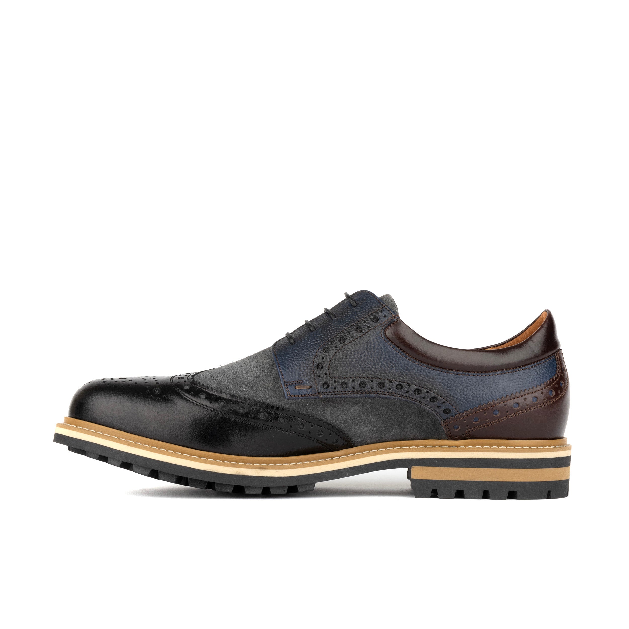Ashford - Black & Grey & Navy - Tri‑tone leather lace‑up with suede accents