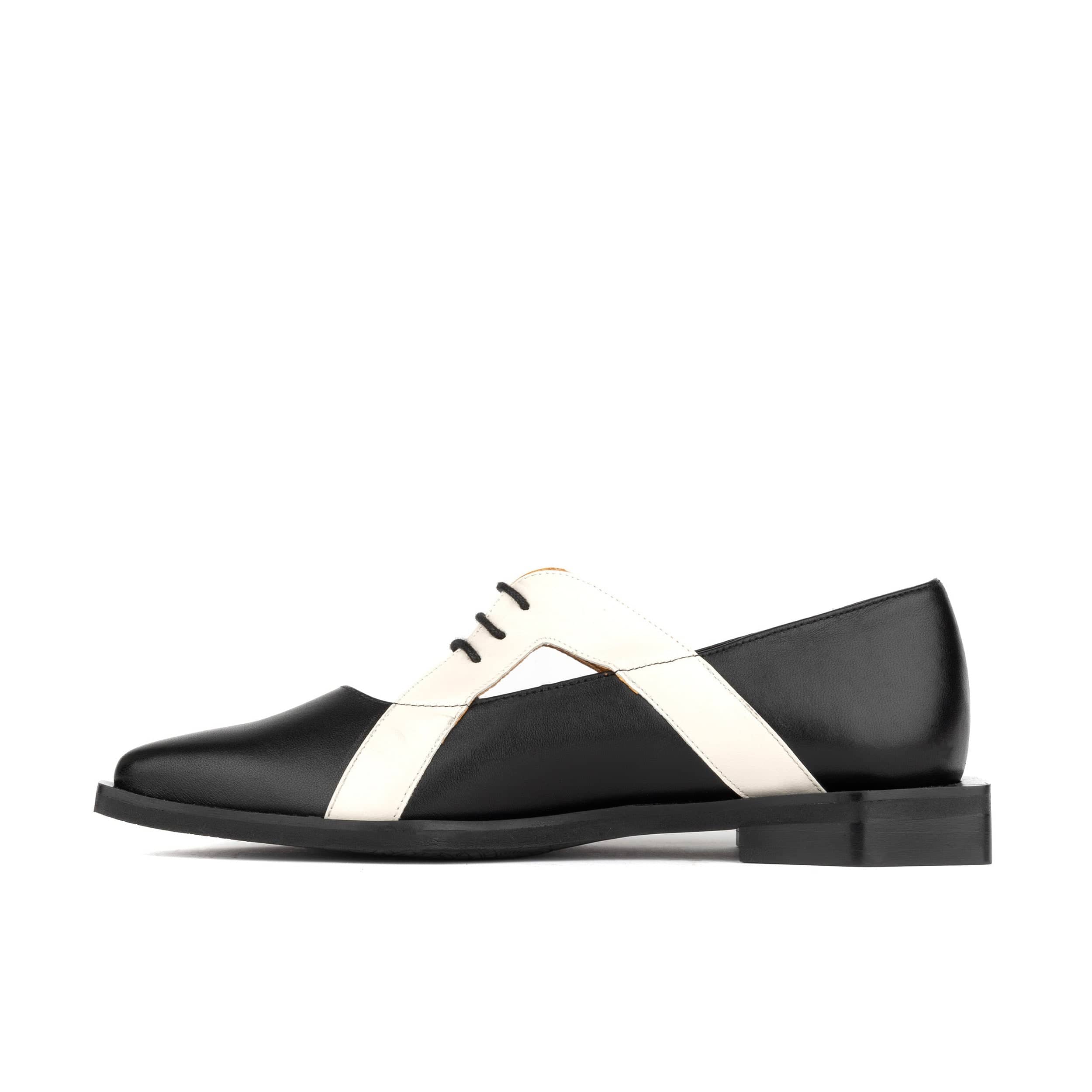 Harlowe - Black & White - Women's cutout leather lace up shoe
