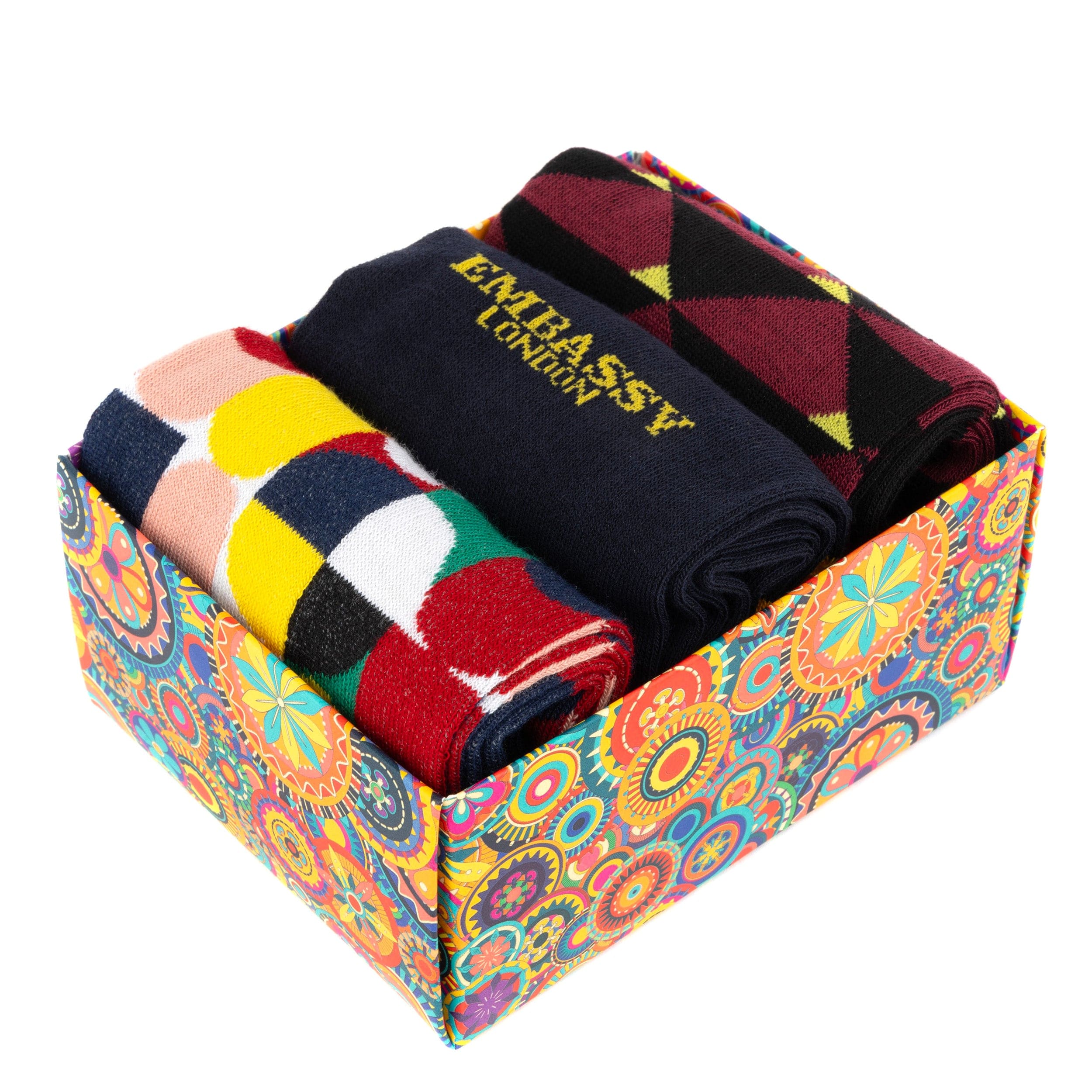 Socktopus - Groovy Mix - Men's 3 pack cotton crew socks size UK 6 to 12 in patterns