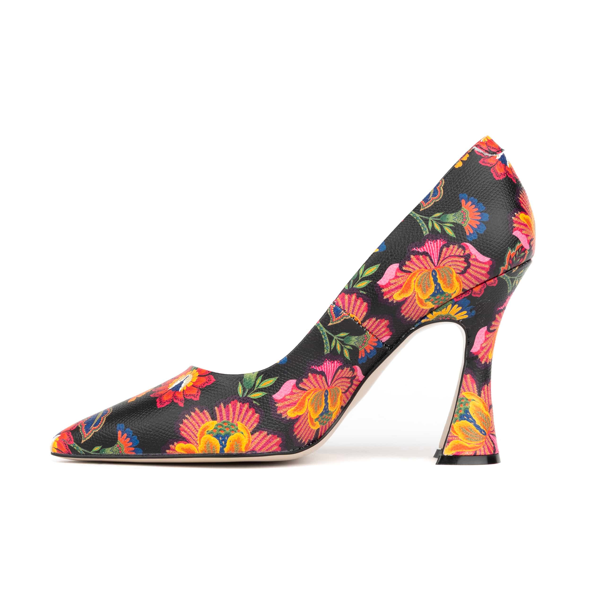 Emily Hollywood - Red Flowers - Women's pointy 4 inch multicolour leather pump