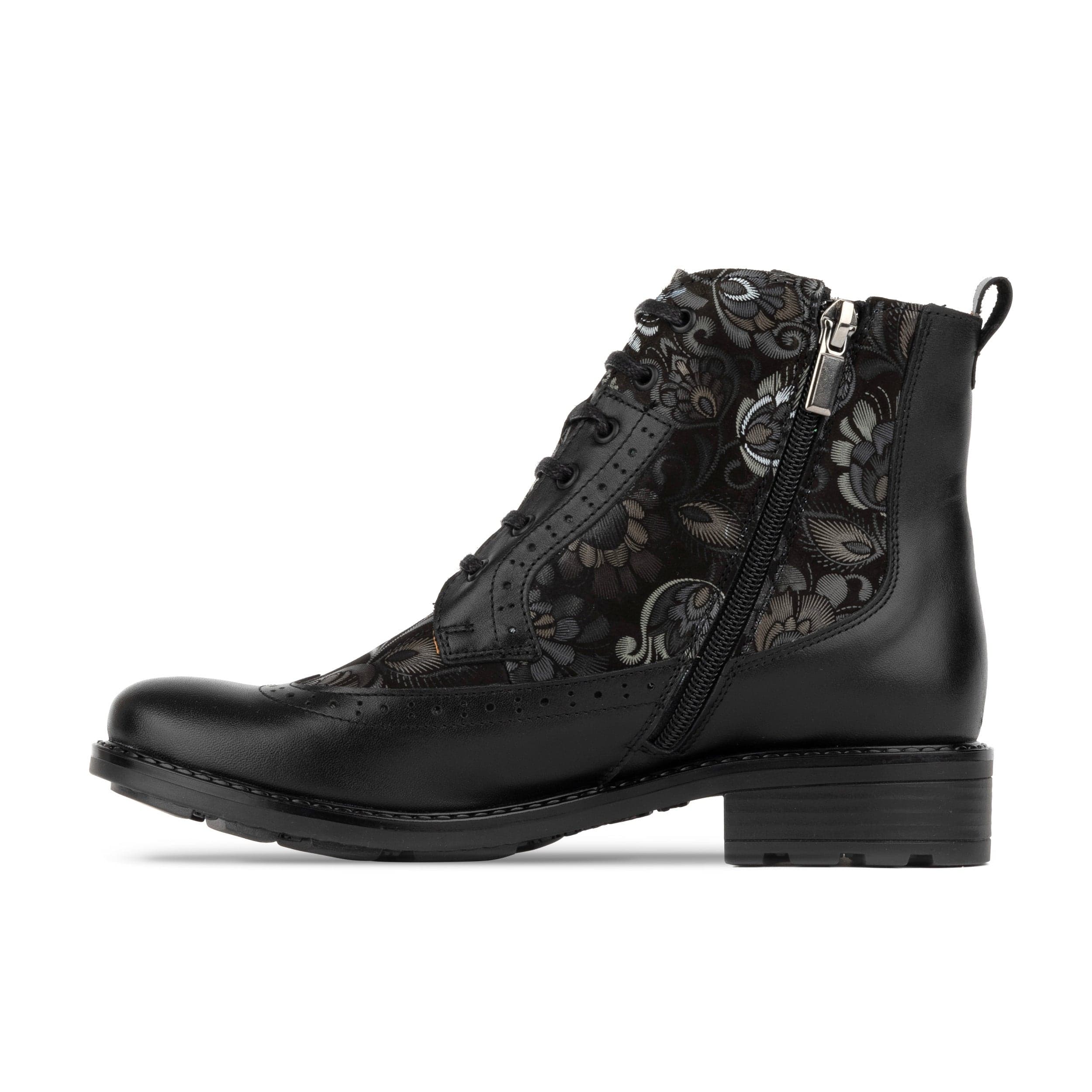 Milliner - Black Emboss - Women's leather round toe rubber sole ankle boot in black