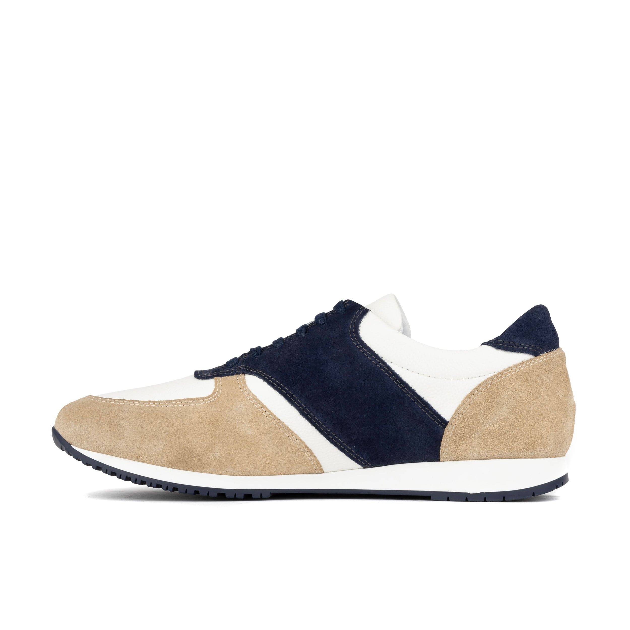 San Francisco - Navy & White & Cream - Men's lace-up leather & suede trainer