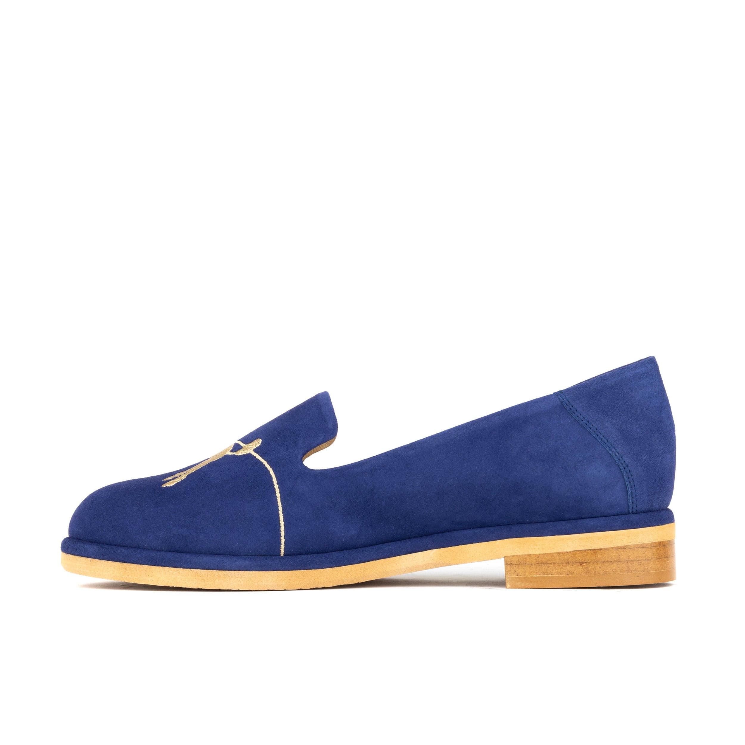 Fetch - Blue - Women's round toe poodle embroidered comfy leather loafer