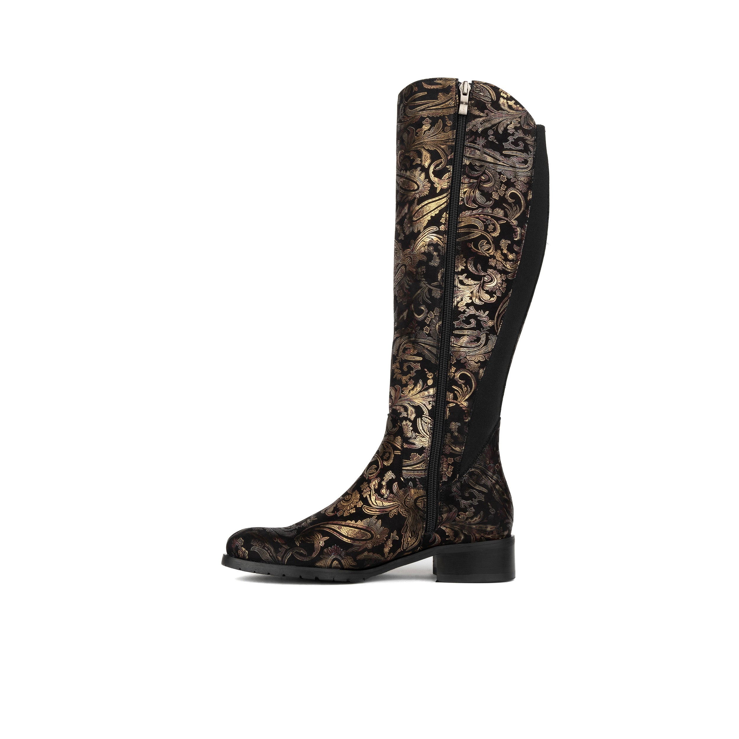 Rubix - Black & Gold & Burgundy - Women's full length zip long boot