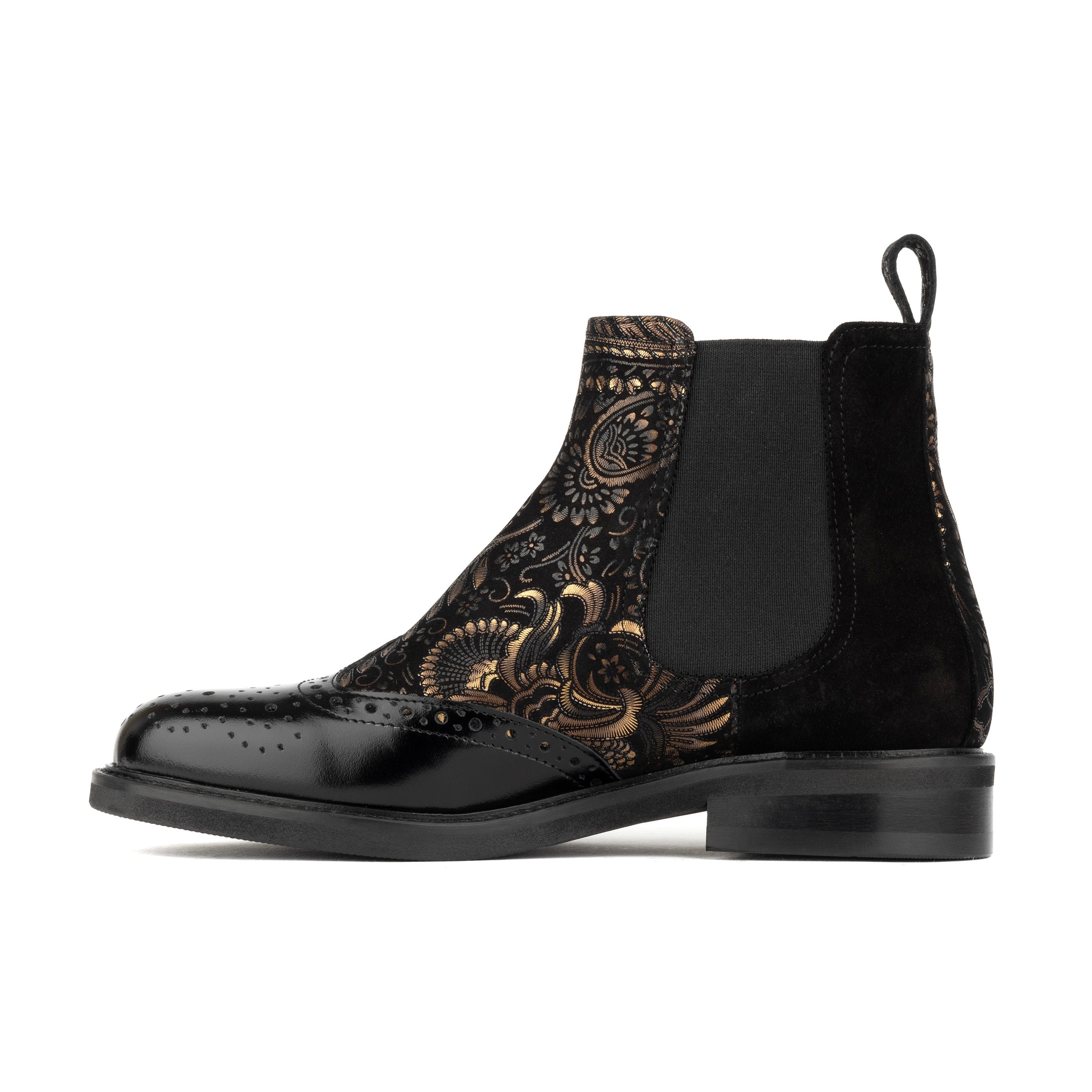 Mamacita - Black Gold - Women's chelsea boot with wingtip brogue detail