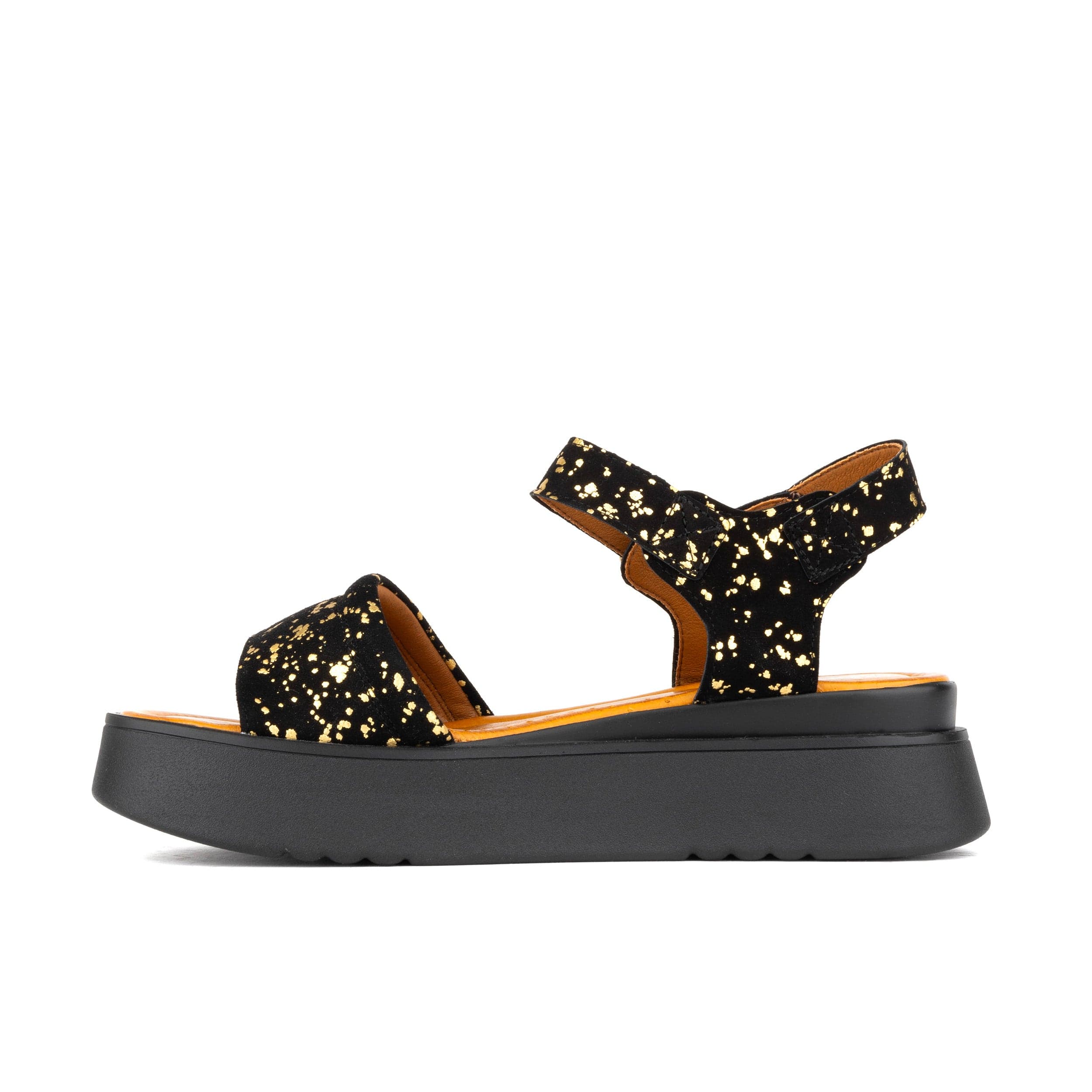 Amalfi - Black Gold Drops - Women's 1.3 inch flatform strappy leather chunky sandal