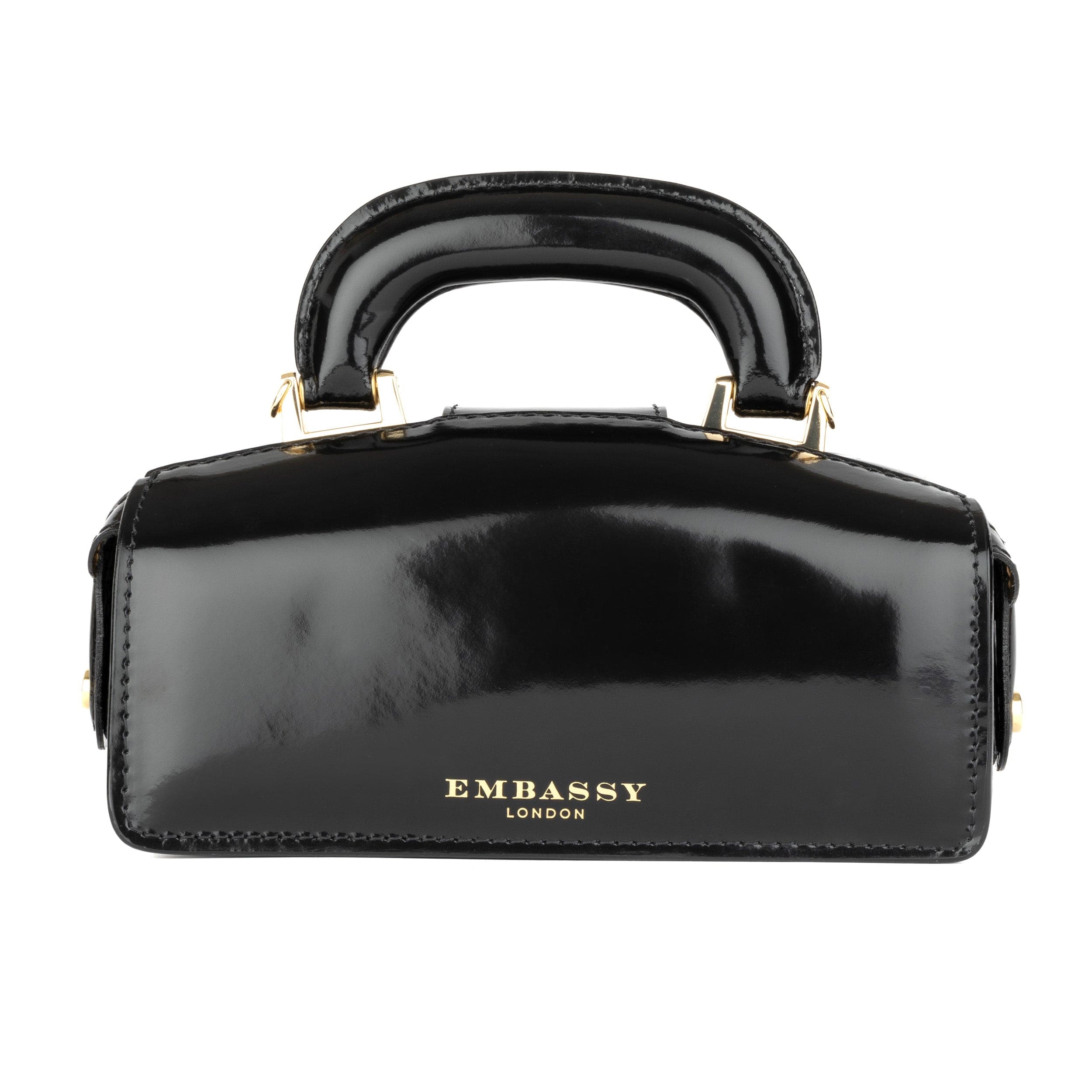 Gazelle Mini - Gold & Black - Women's mini patent bowling bag with handle and strap
